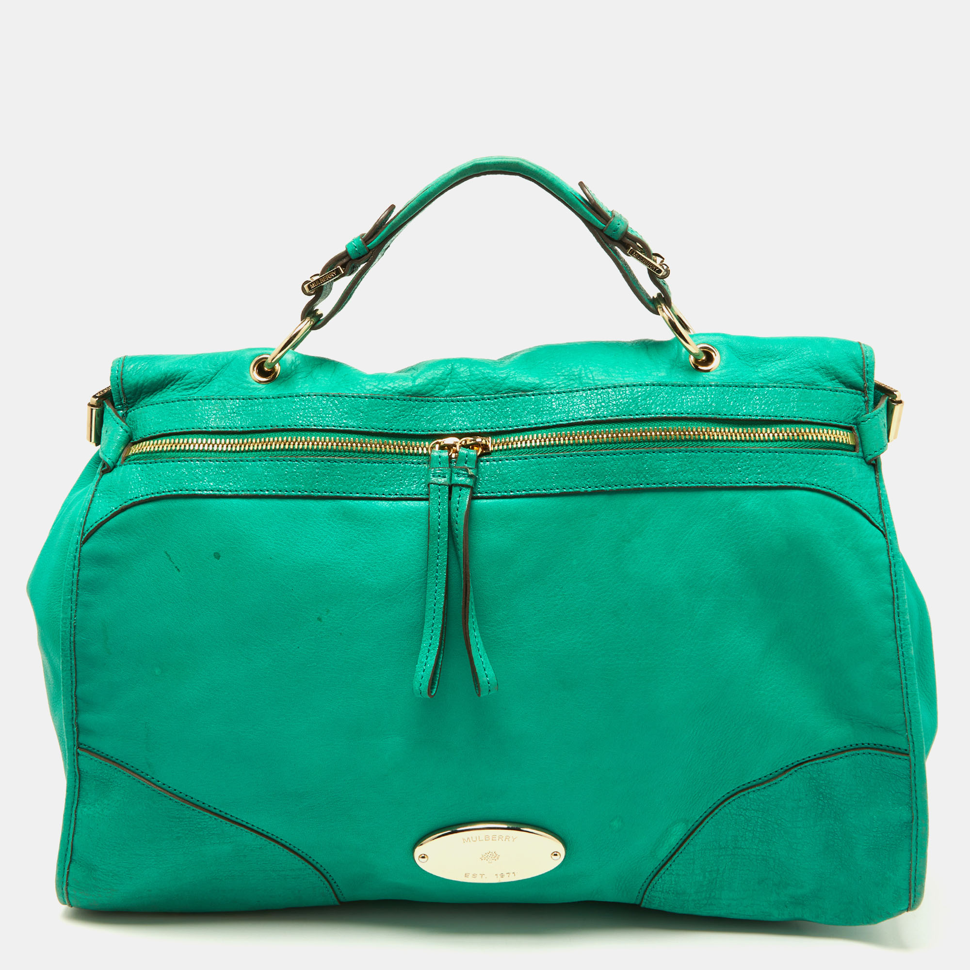 Mulberry green leather taylor top handle bag