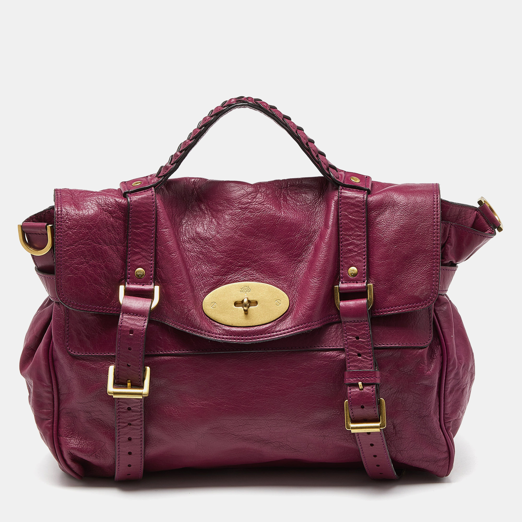 Mulberry fuchsia leather oversized alexa satchel