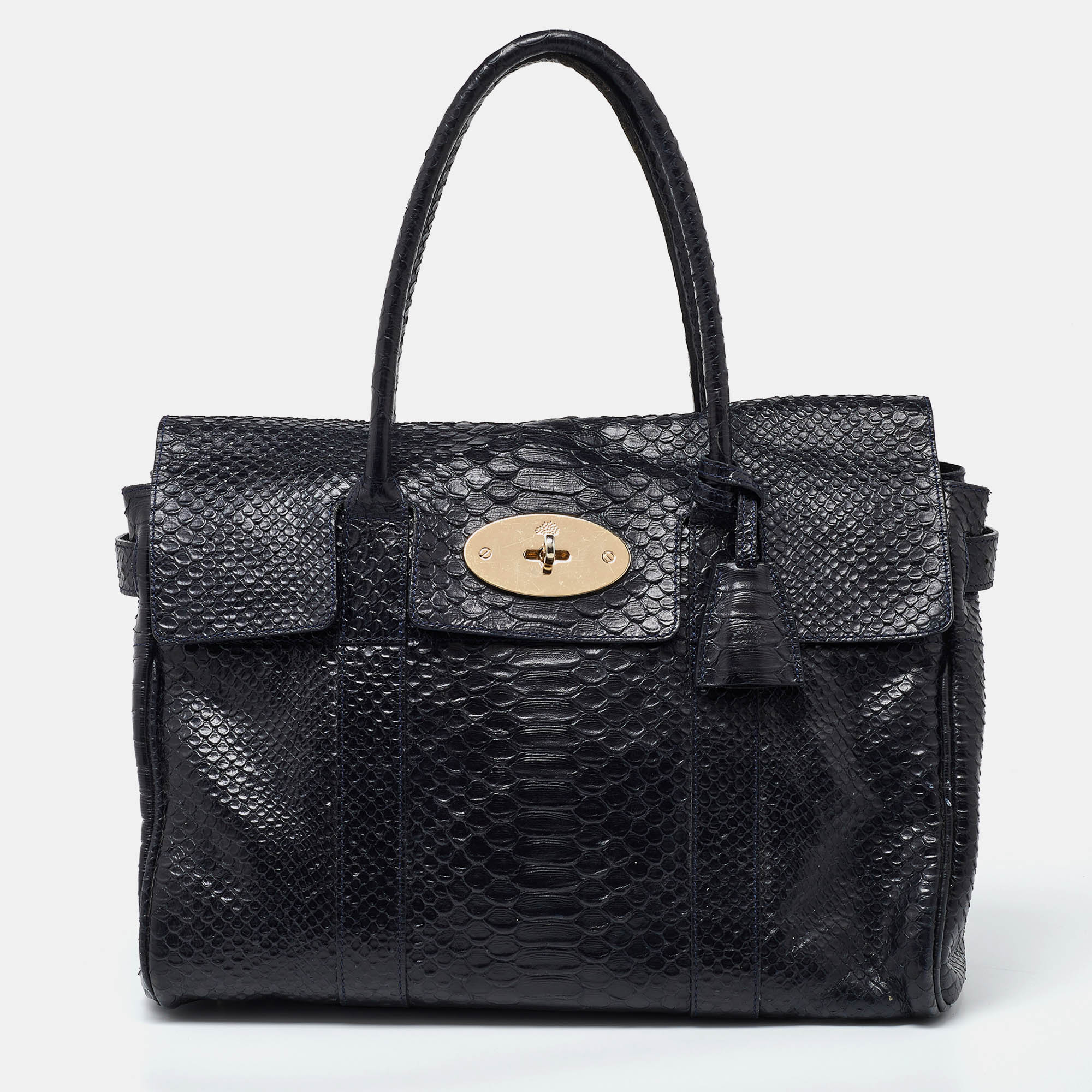 Mulberry deep midnight blue python effect leather bayswater satchel