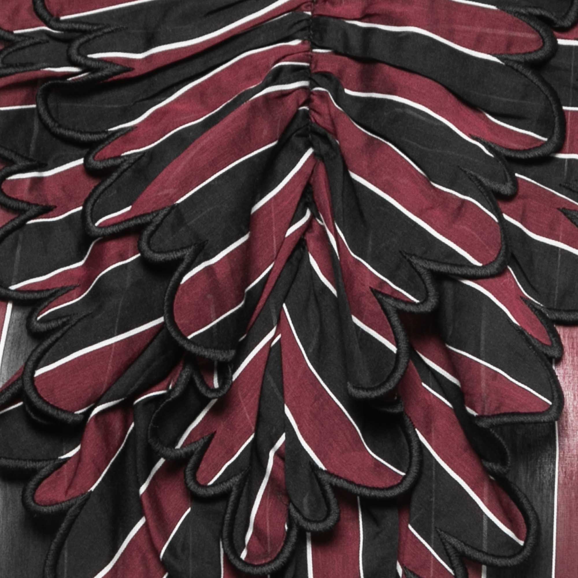 N21 Burgundy/Black Striped Cotton Blend Long Sleeve Short Dress M