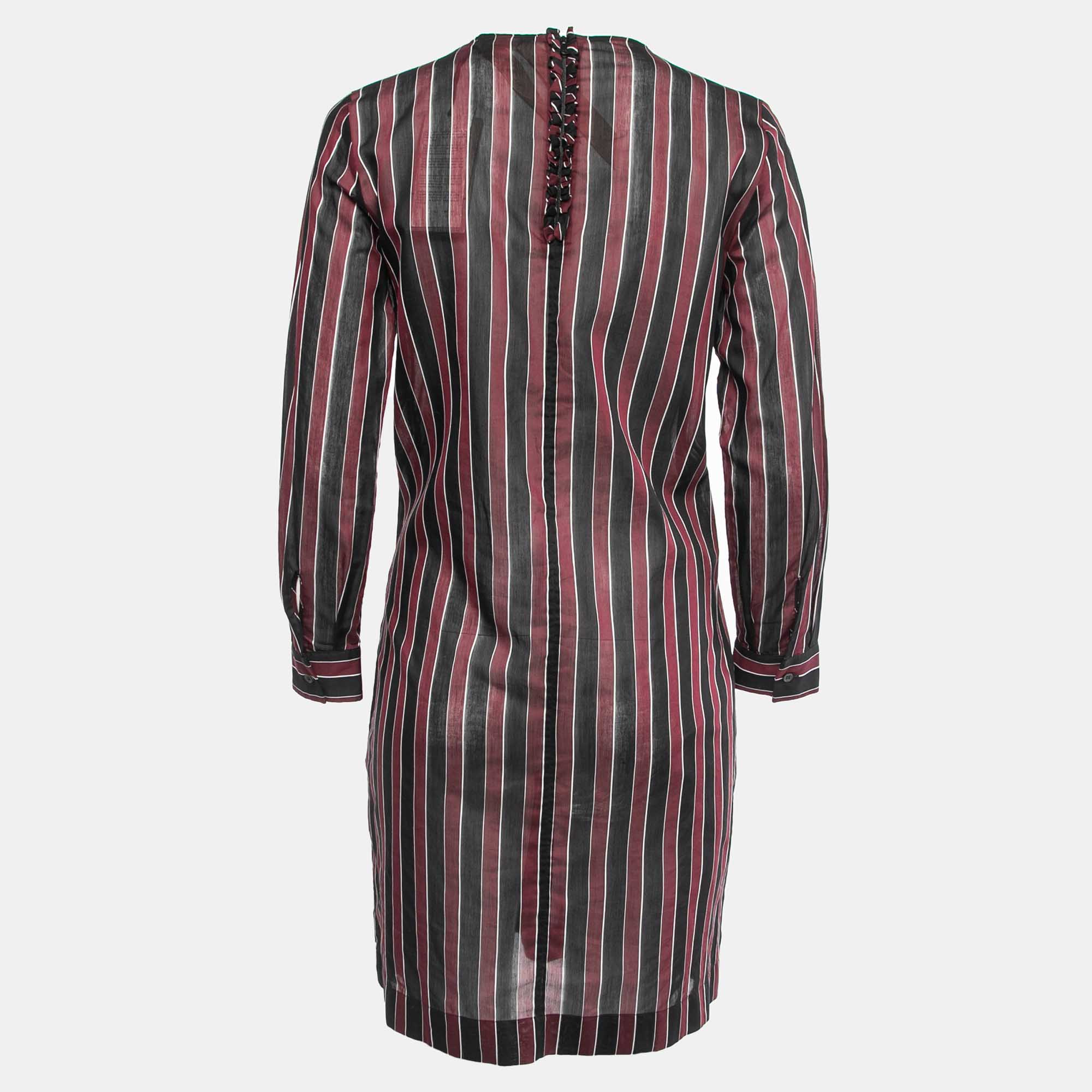 N21 Burgundy/Black Striped Cotton Blend Long Sleeve Short Dress M