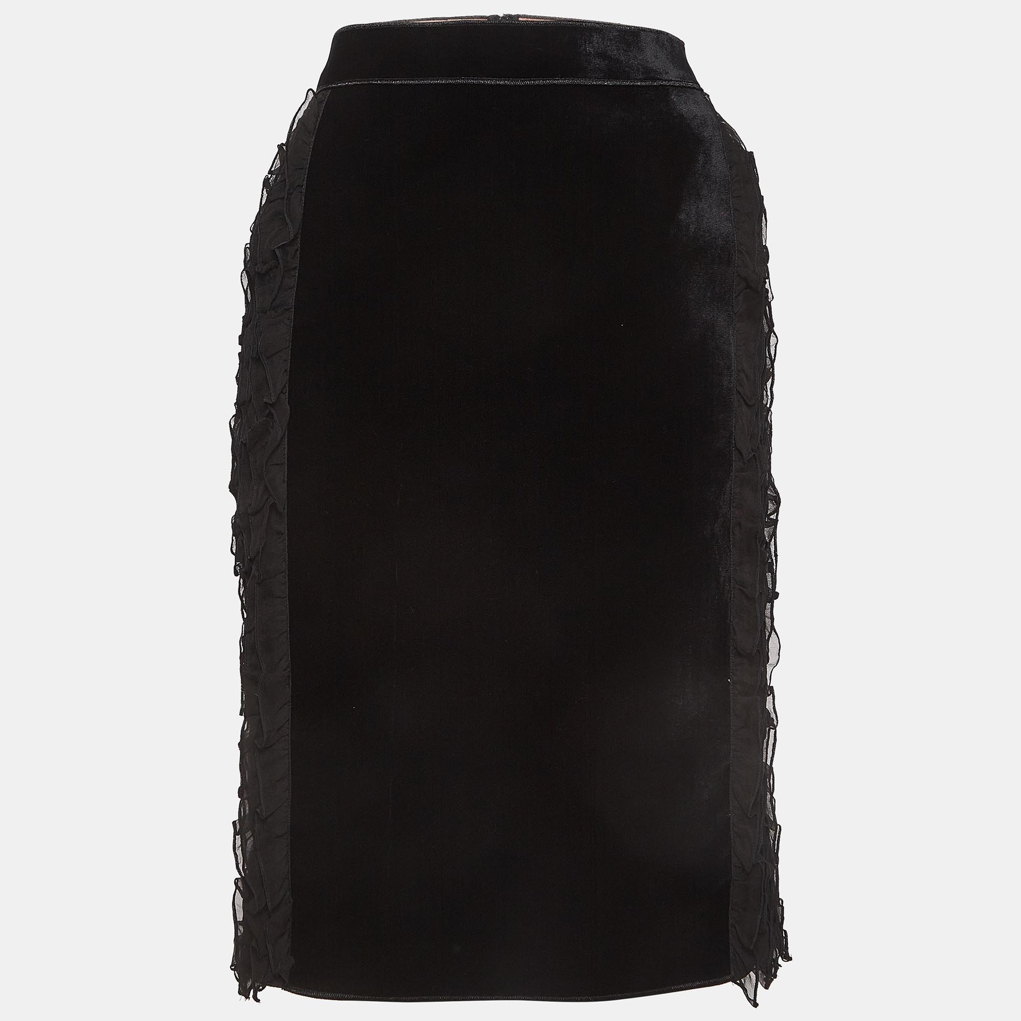 N21 black velvet ruffled pencil skirt s