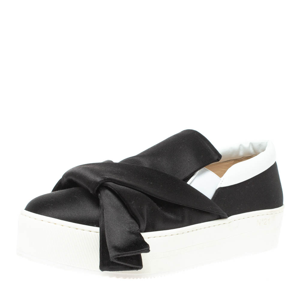 Image of N Satin Knotted Bow Slip On Sneakers Size .