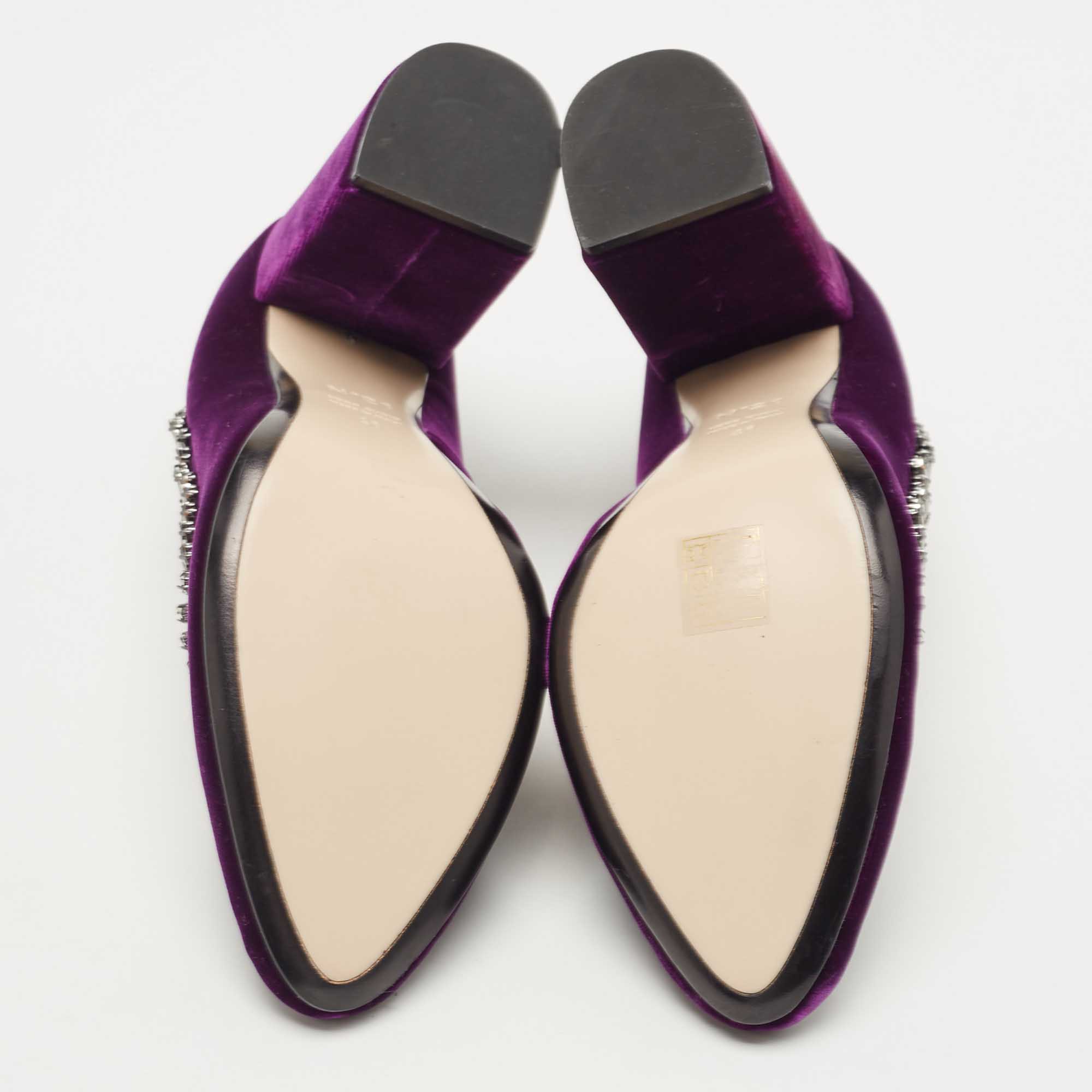 N21 Purple Velvet Crystal Embellished T Strap Block Heel Pumps Size 41