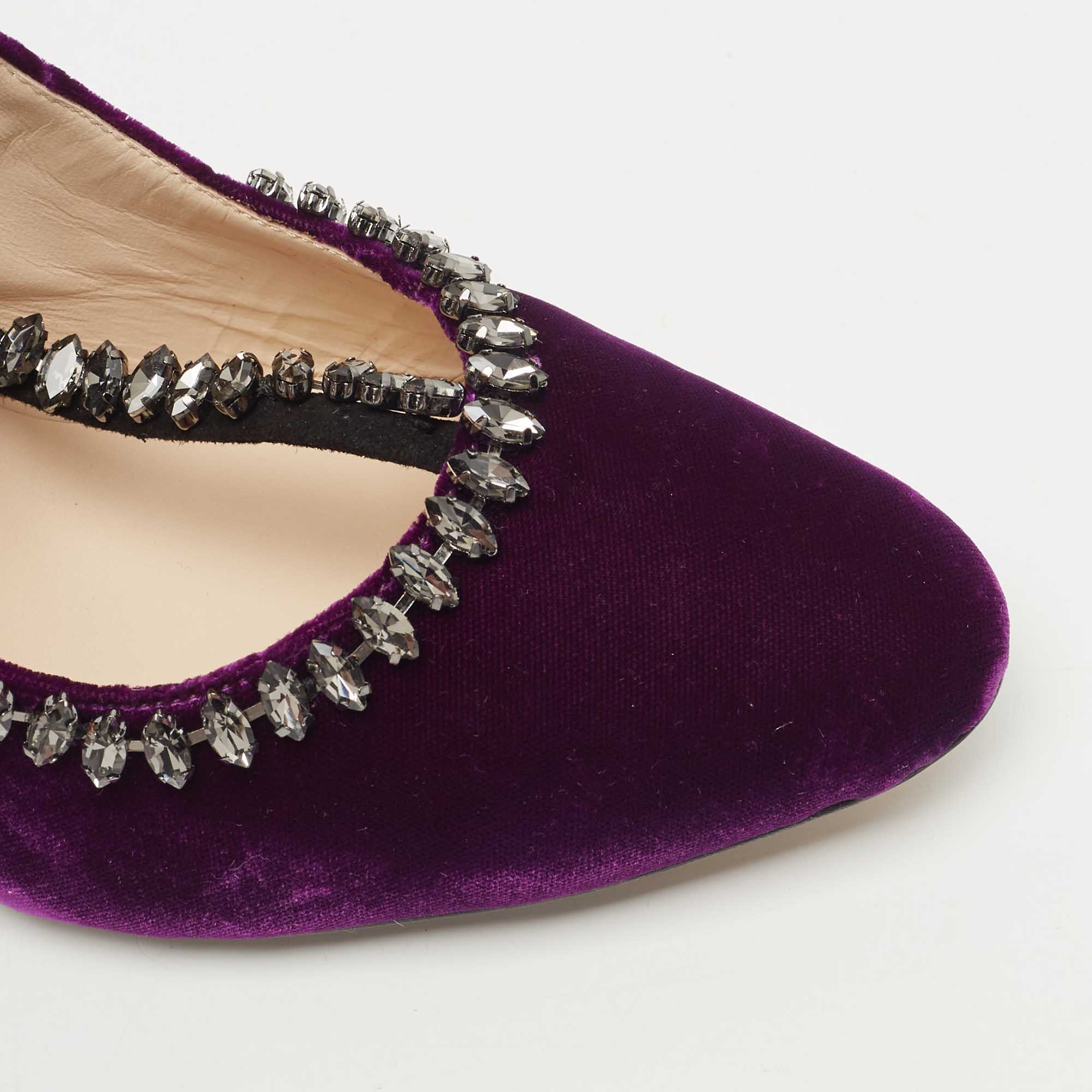 N21 Purple Velvet Crystal Embellished T Strap Block Heel Pumps Size 41