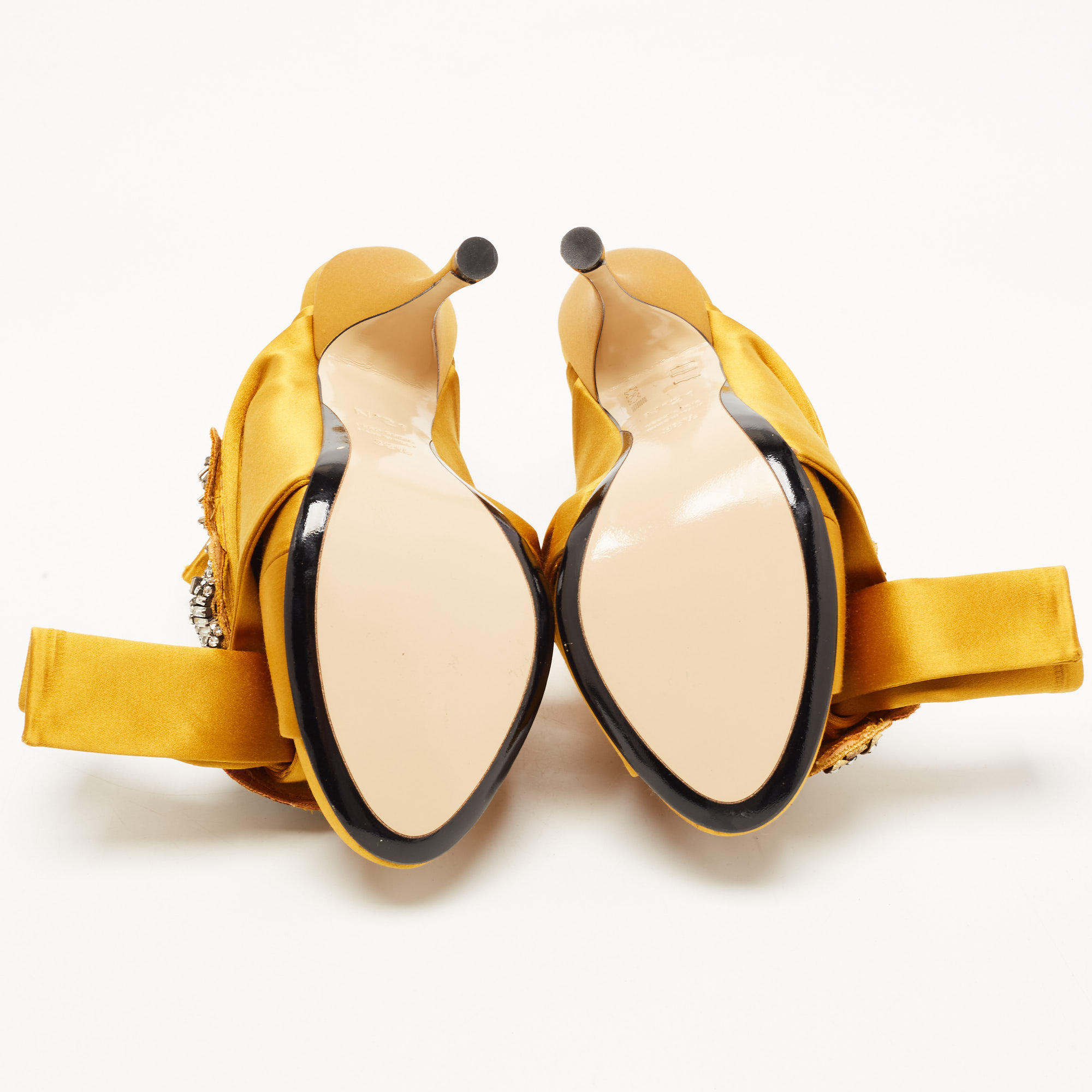 Nº21 Yellow Satin Crystal Knot Mules Size 38.5
