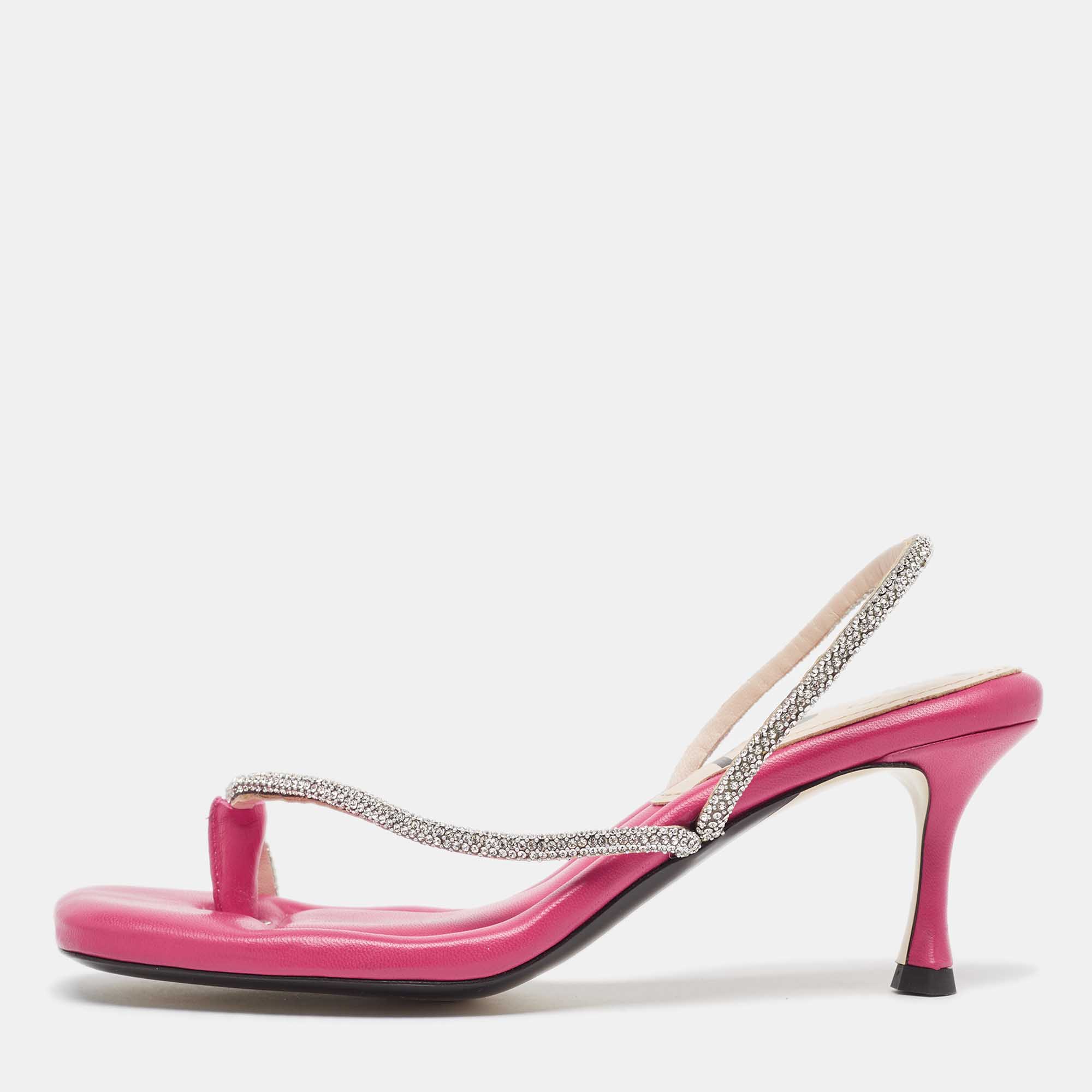 N21 pink leather crystals embellished slingback sandals size 38