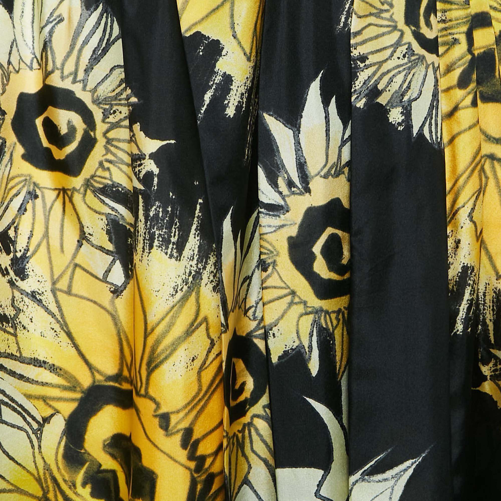 Nº21 Black Floral Print Silk Gathered Midi Skirt M