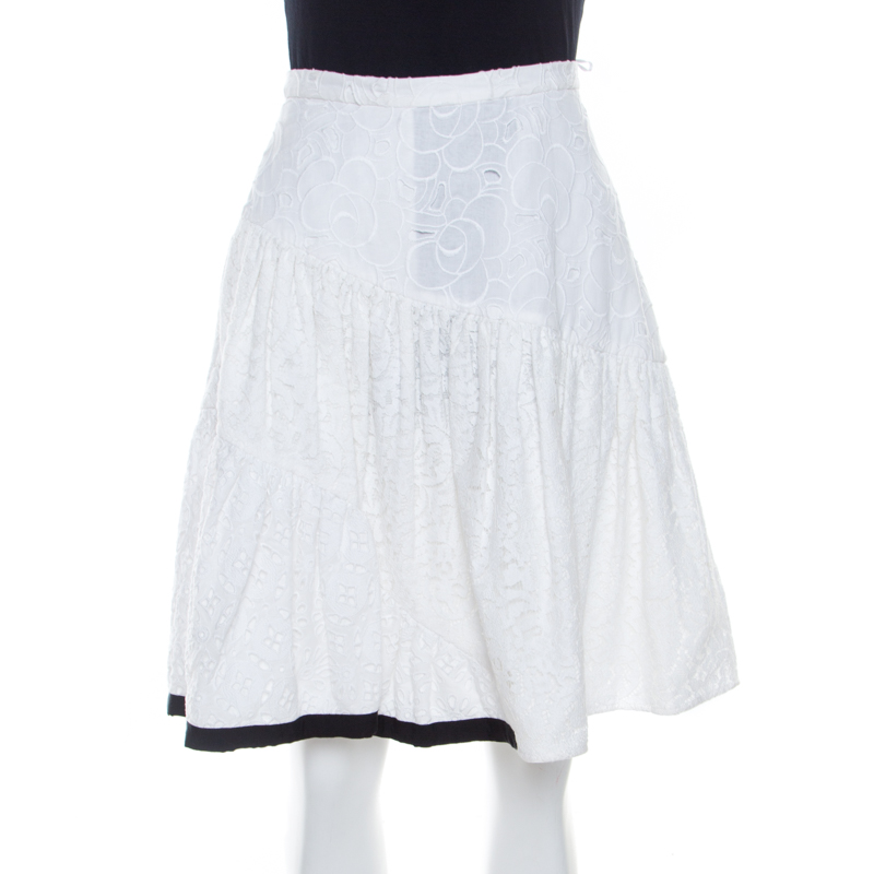 N21 White Cotton Lace Paneled A Line Skirt S