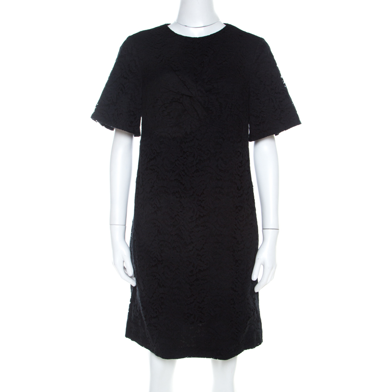 Image of N Black Lace Knot Detail Short Sleeve Shift Dress M