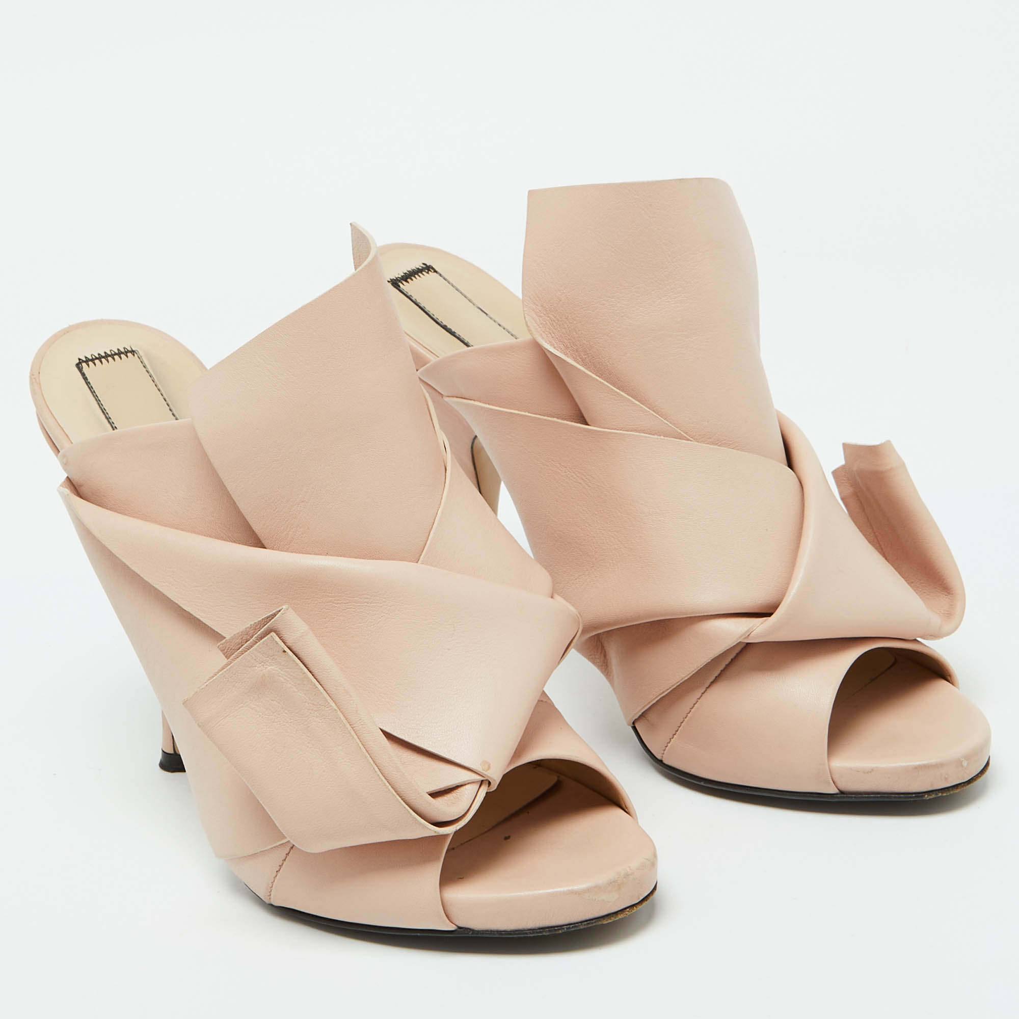 N21 Beige Leather Ronny Pleated Mules Size 40.5