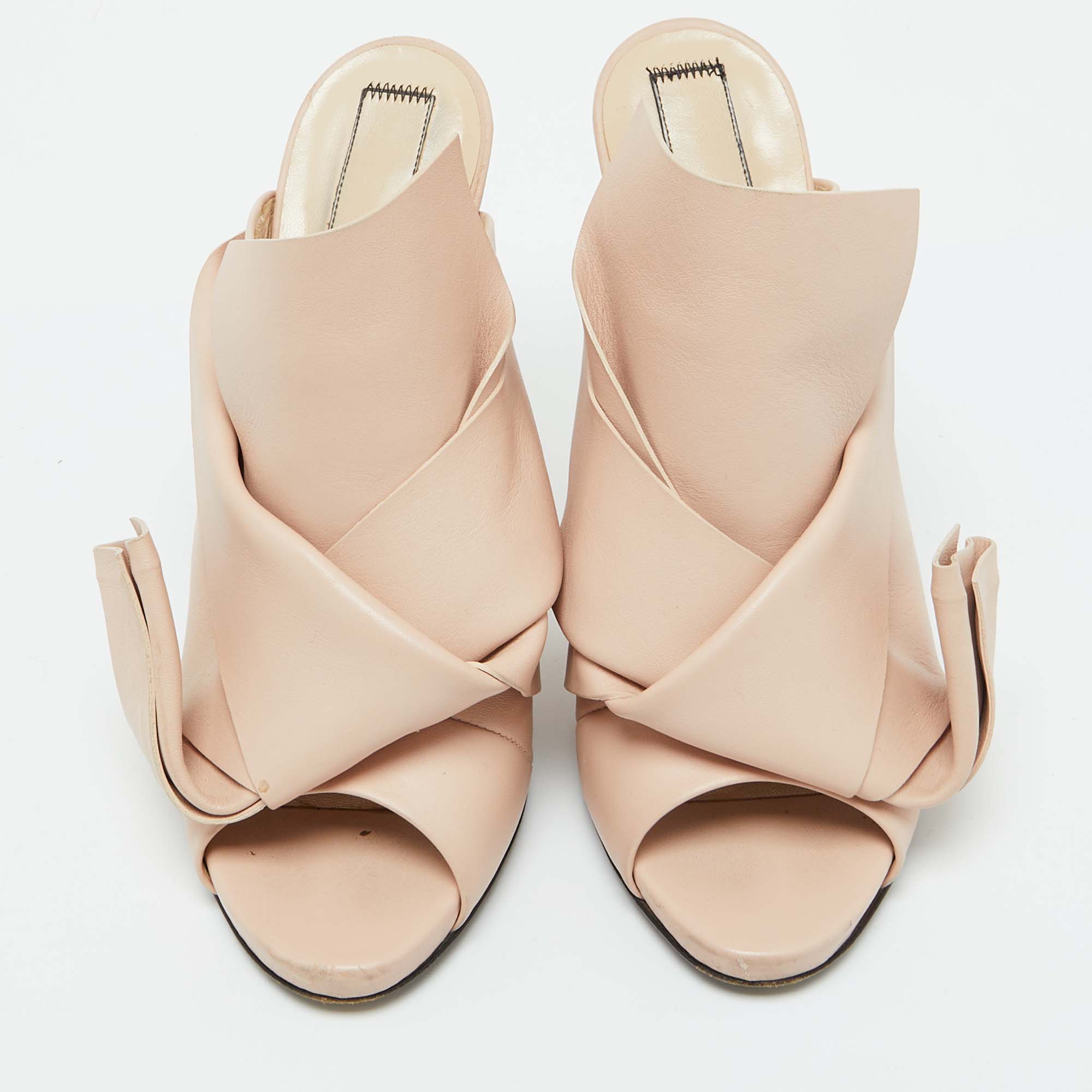 N21 Beige Leather Ronny Pleated Mules Size 40.5