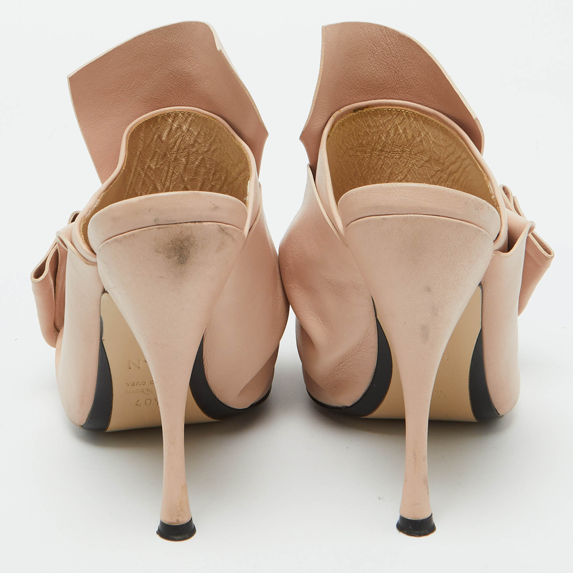 N21 Beige Leather Ronny Pleated Mules Size 40.5