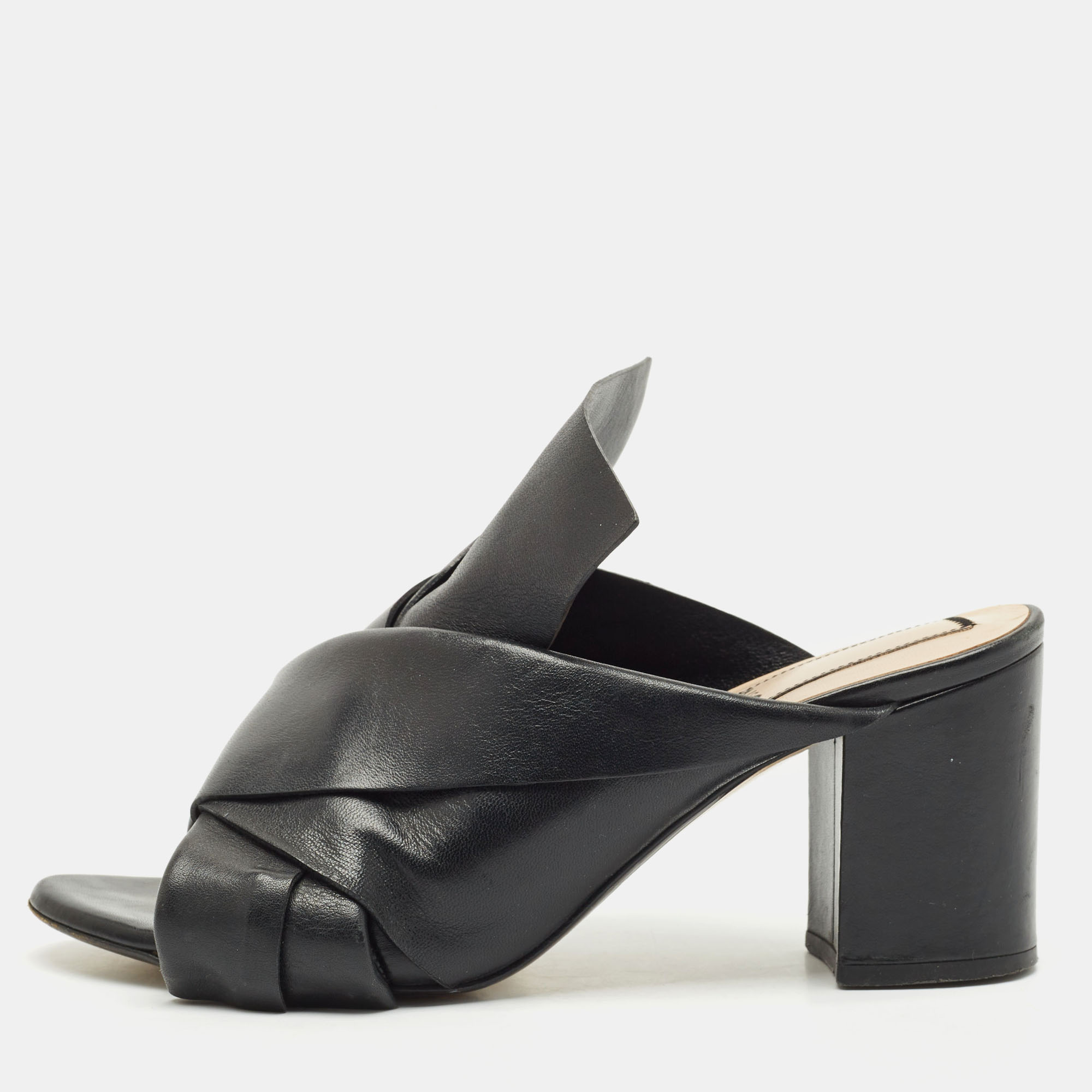 Leather Knot Block Heel Slide Sandals Size 37.5 - N21 - Modalova