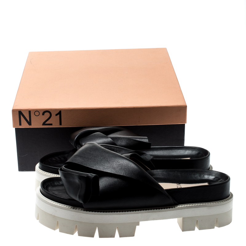 N21 Black Leather Bow Platform Slides Size 39