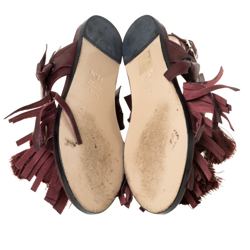 N21 Maroon Leather Pompom And Tassel Slingback Flats Size 37.5
