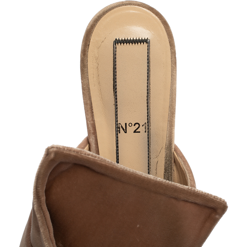 Nº21 Beige Velvet Knot Flat Slide Sandals Size 37