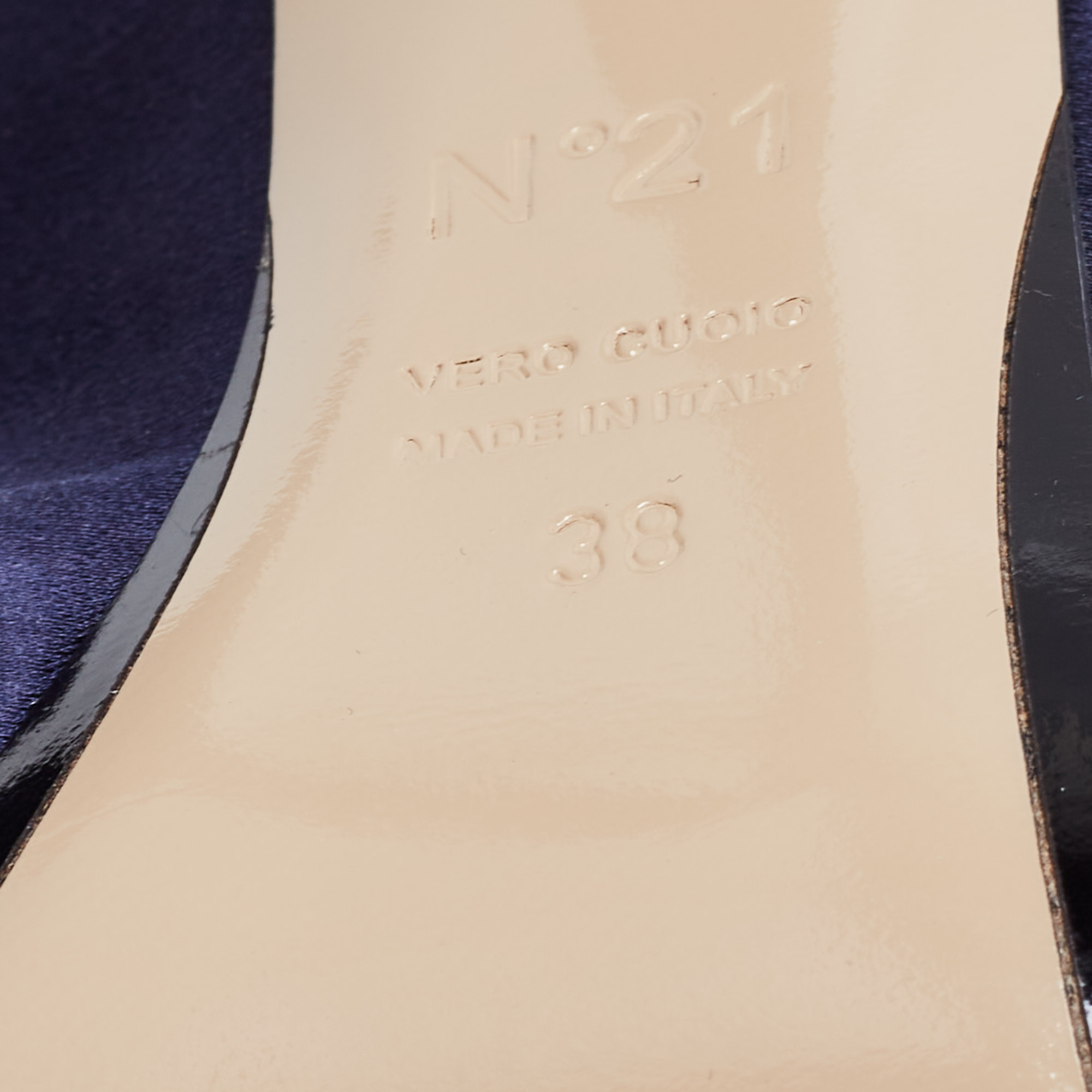 Nº21 Navy Blue Satin Raso Knot Peep Toe Mules Size 38