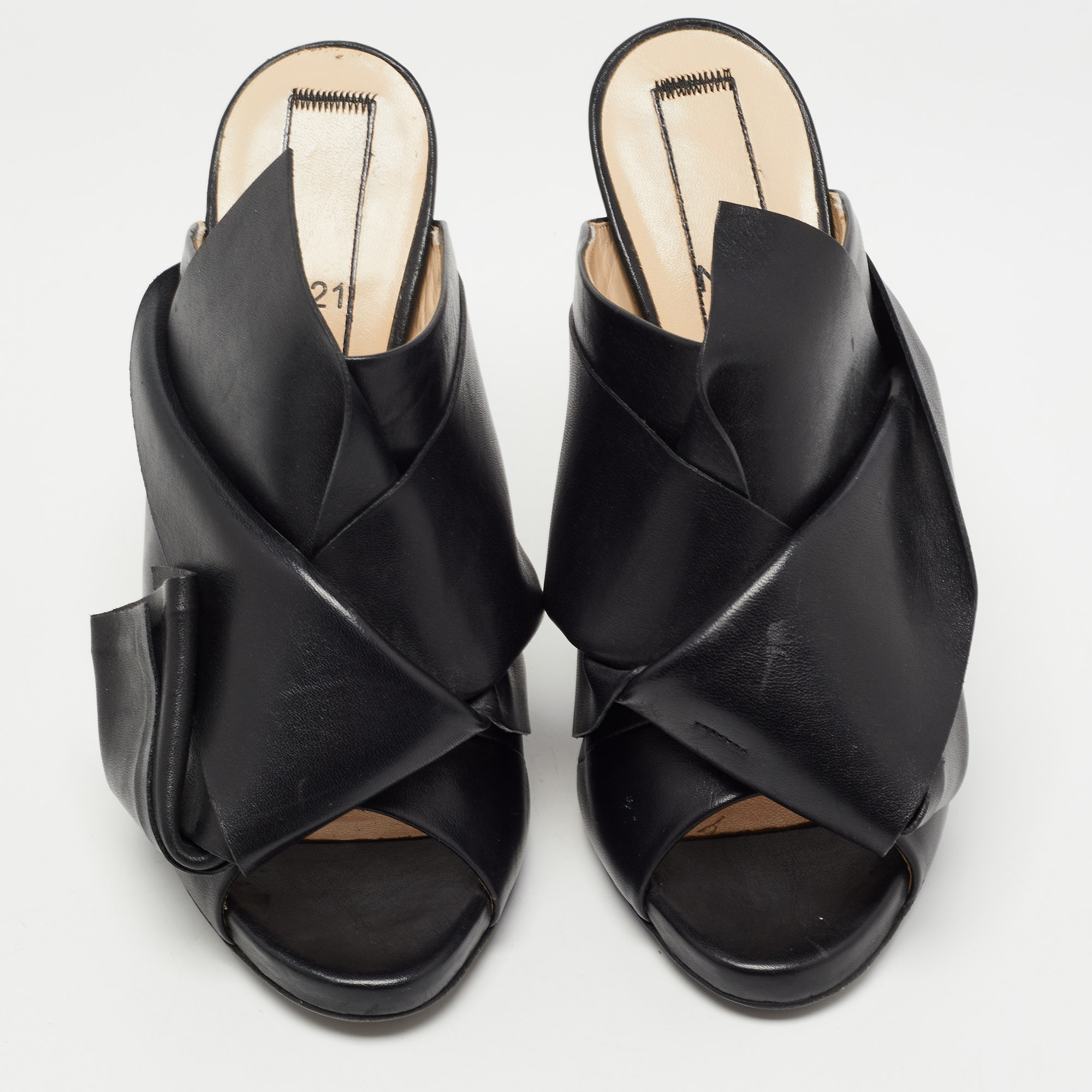 N21 Black Leather Raso Knot Mules Size 37