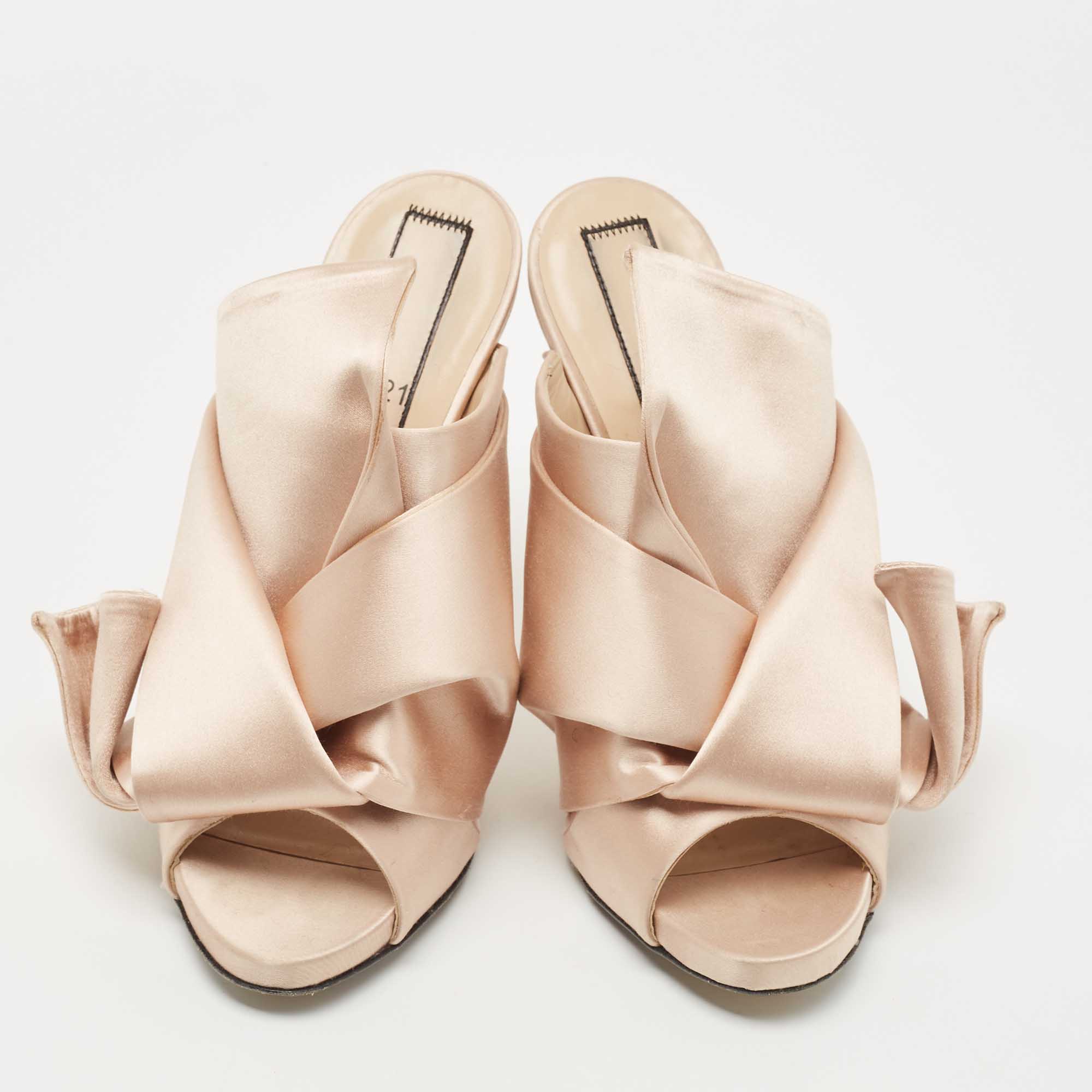N21 Beige Satin Knot Mules Size 39