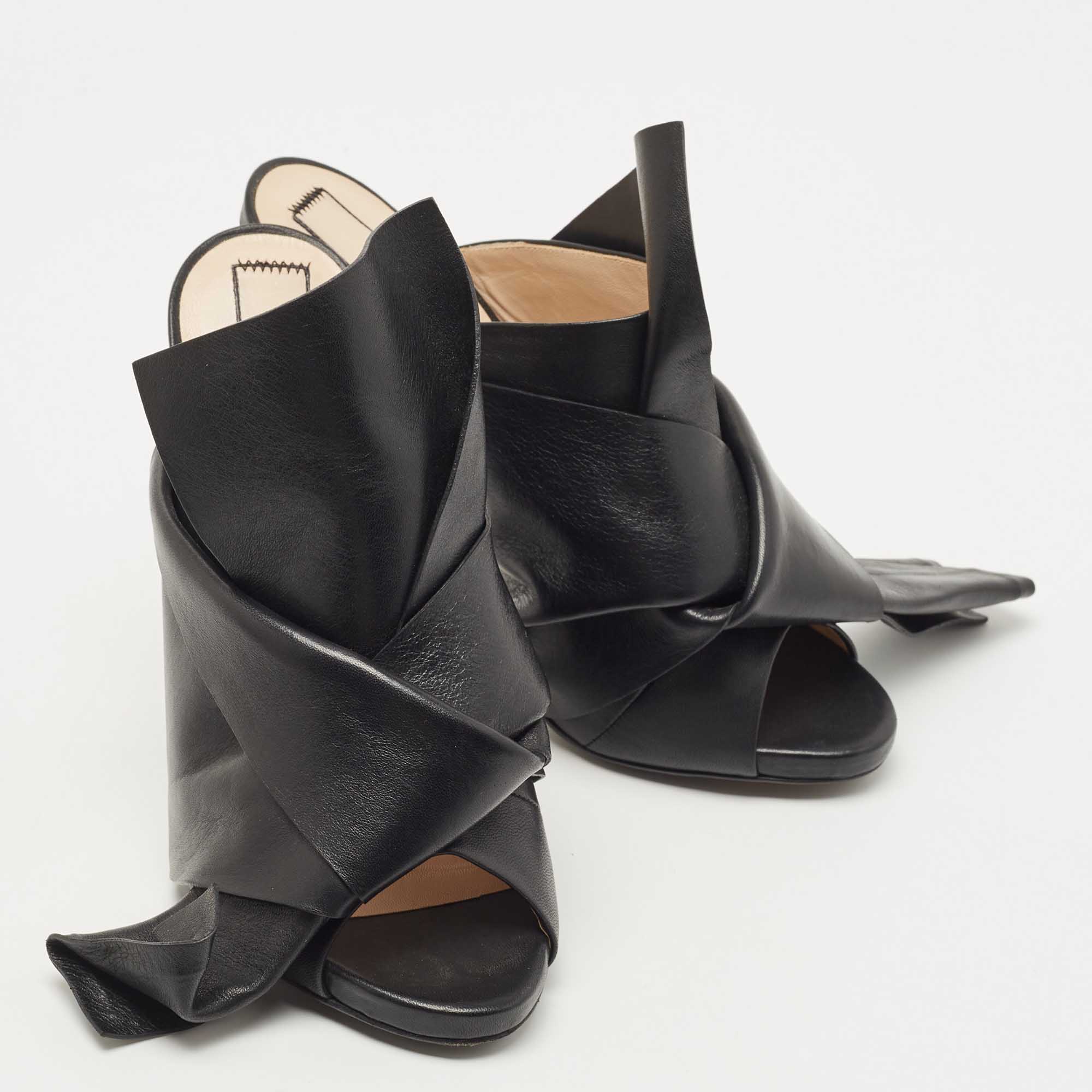 N21 Black Leather Raso Knot Mules Size 38