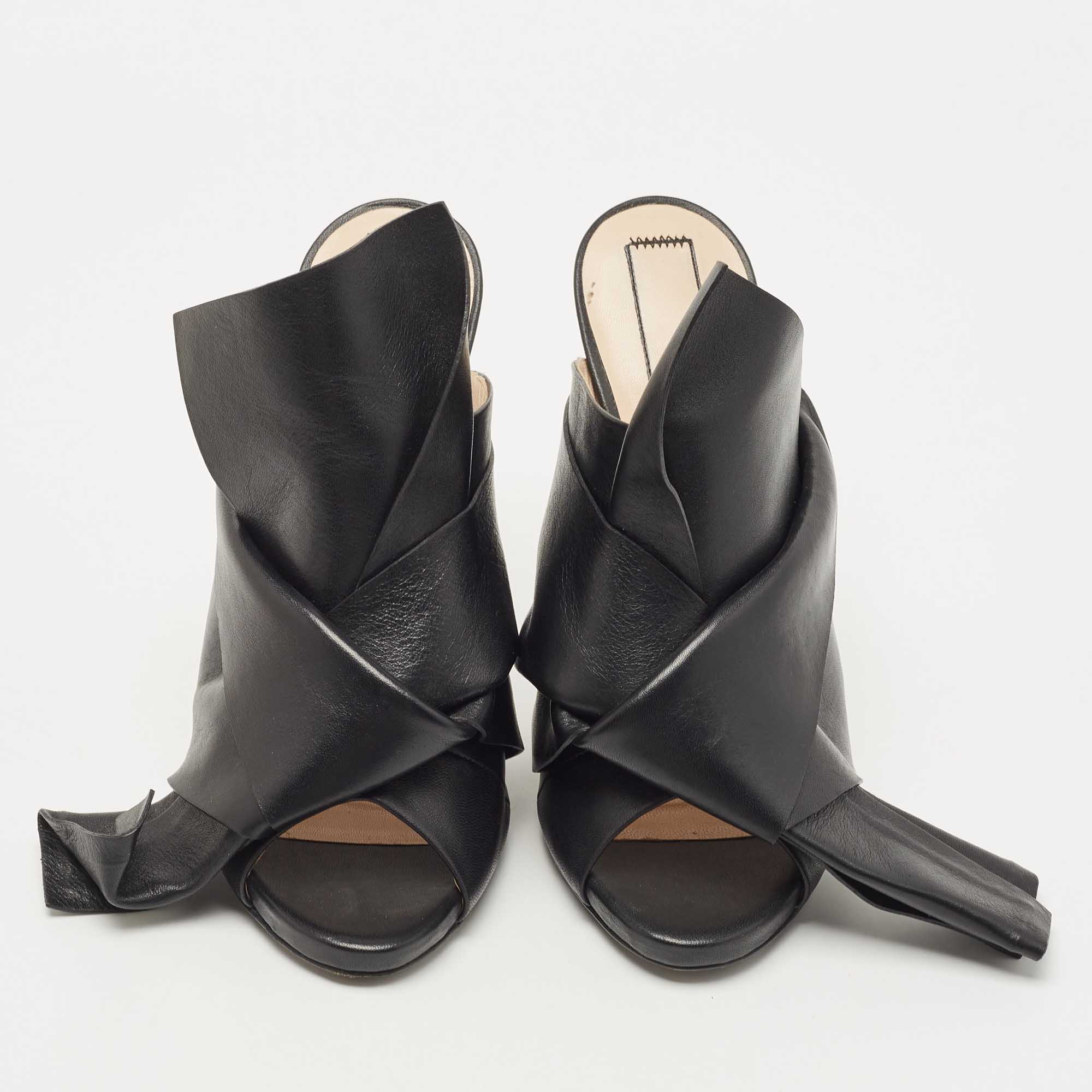 N21 Black Leather Raso Knot Mules Size 38