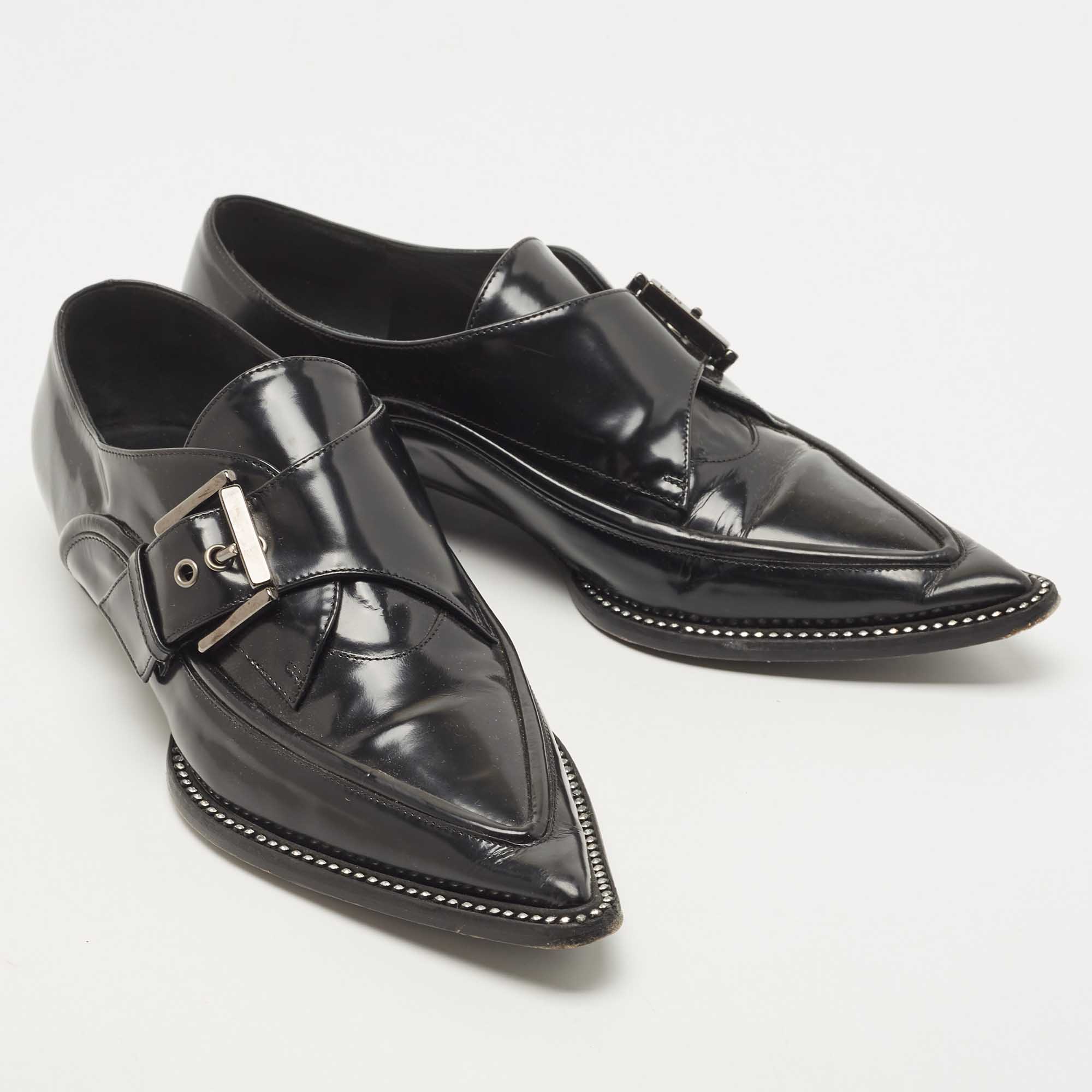 N21 Black Leather Crystal Embellished Buckle Loafers Size 38.5