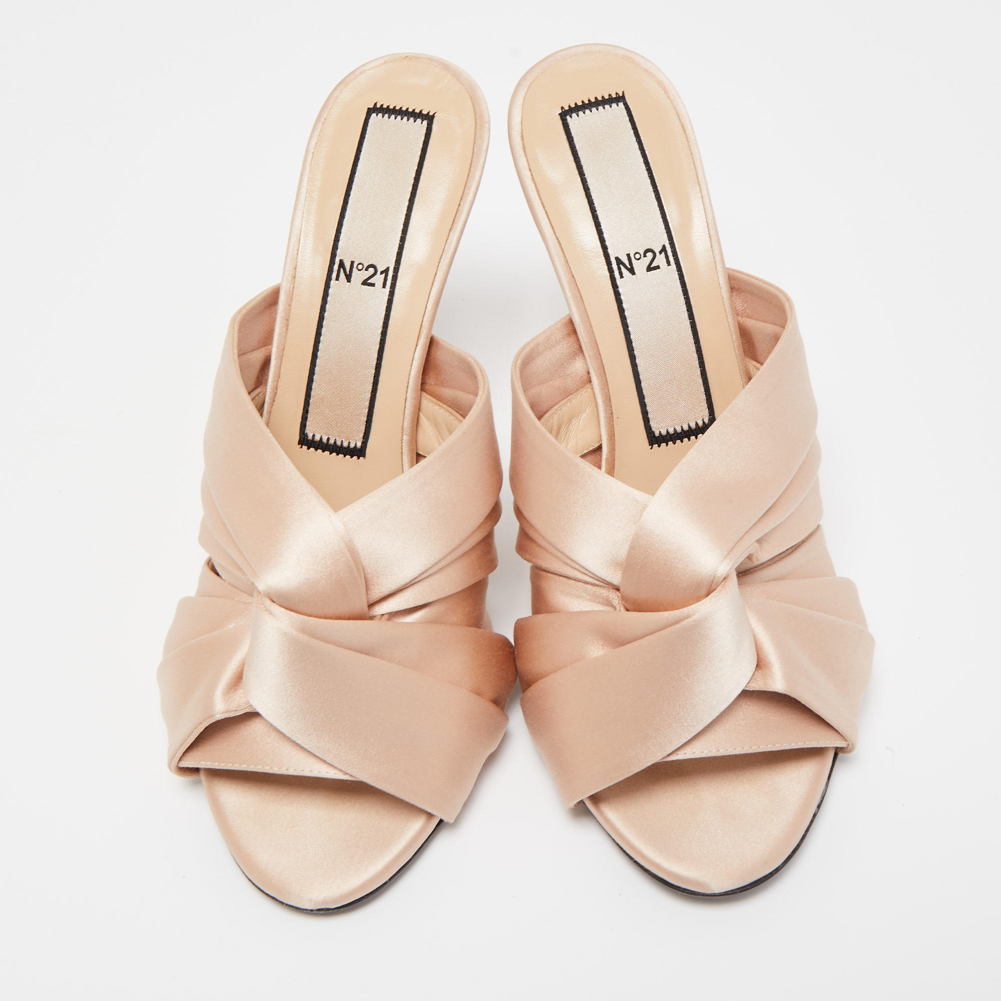 N21 Beige Satin Ronny Pleated Mules Size 38