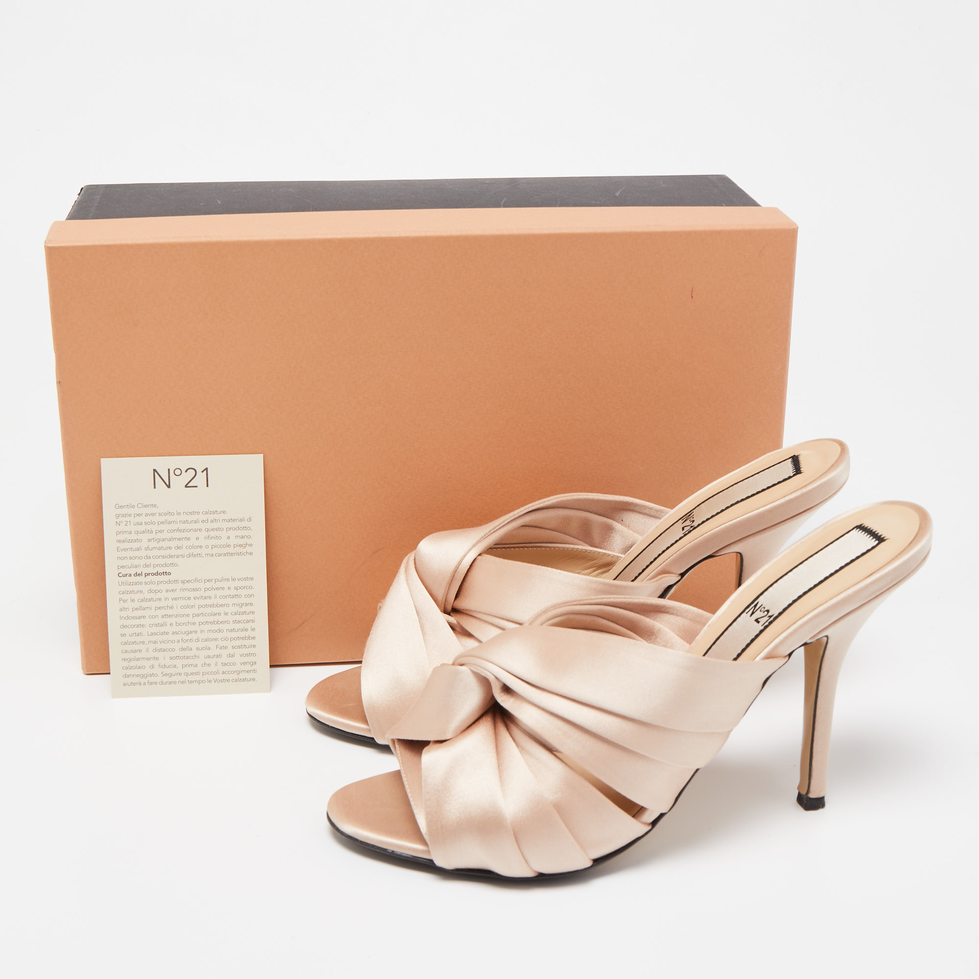 N21 Beige Satin Ronny Pleated Mules Size 38