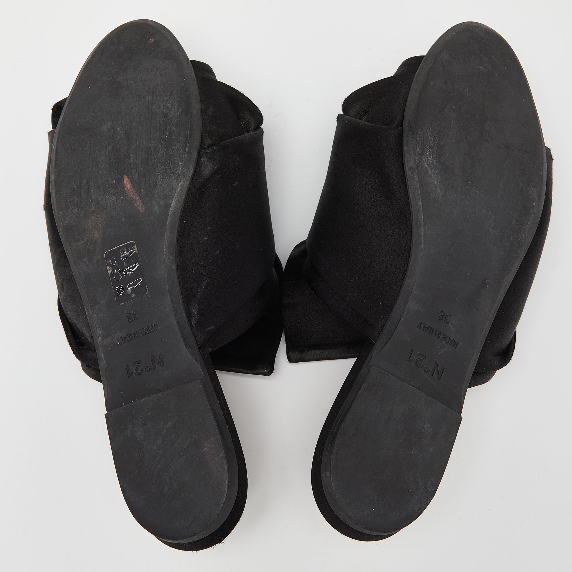 Nº21 Black Satin Raso Knot Peep Toe Flat Mules Size 38