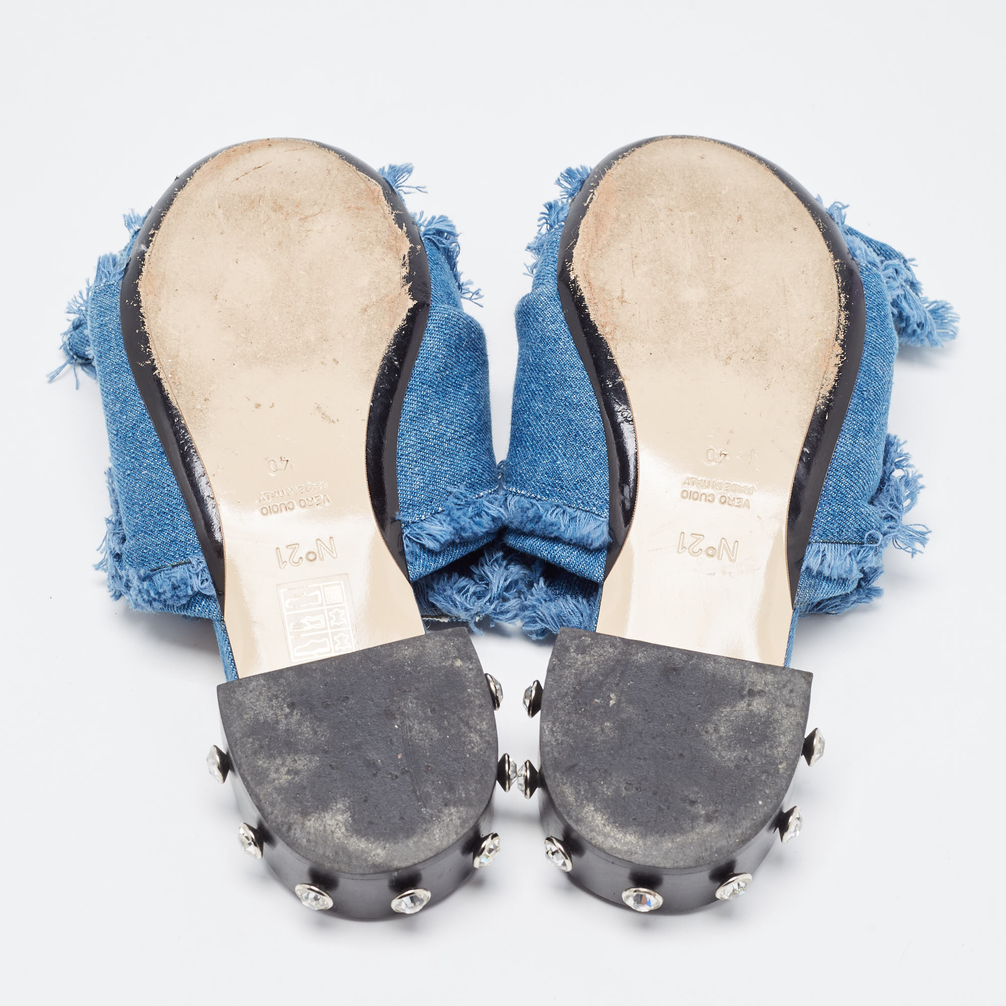 N21 Blue Denim Crystal Embellished Knotted Flat Sandals Size 40
