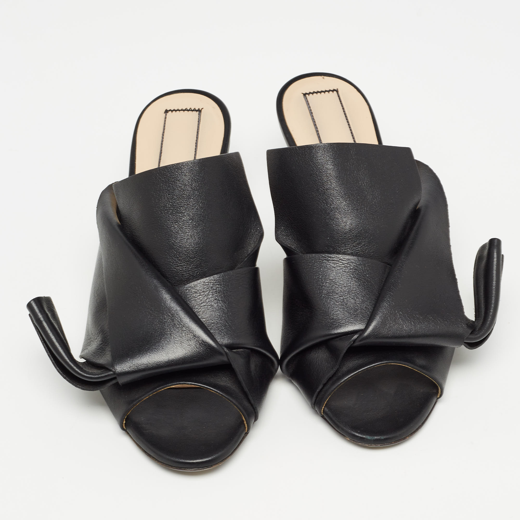 N21 Black Leather Knot Slide Sandals Size 37