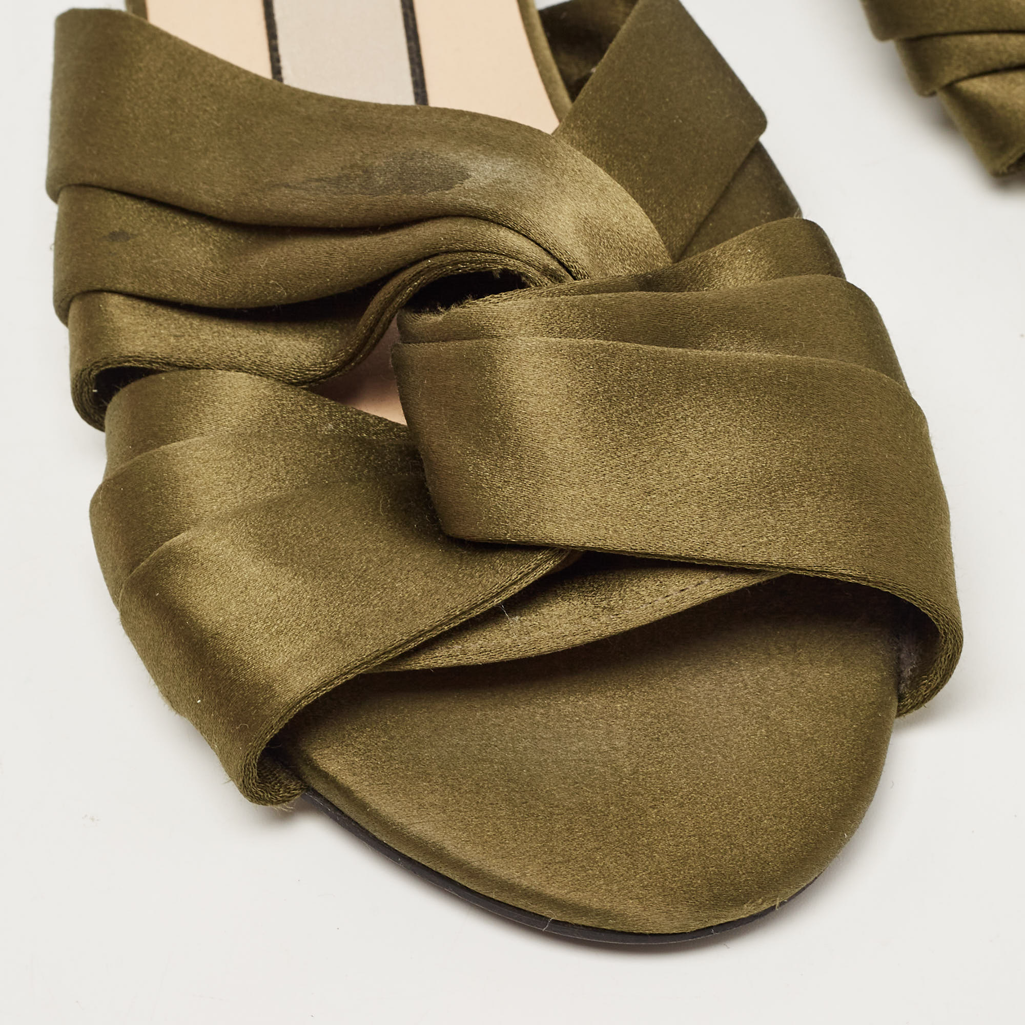 Nº21 Green Satin Knot Studded Heel Flat Slides Size 37