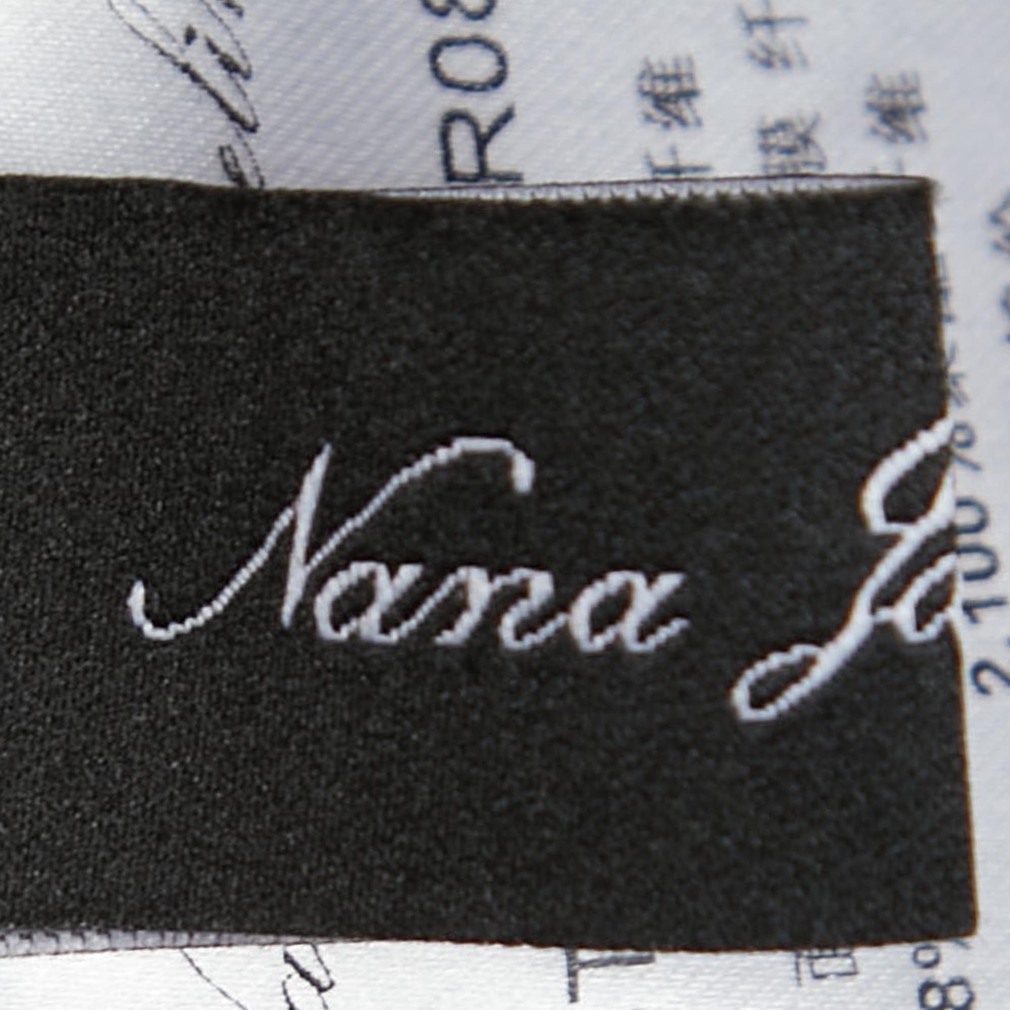 Nana Jacqueline Navy Blue Lurex Knit Ruched Open Back Mini Dress M