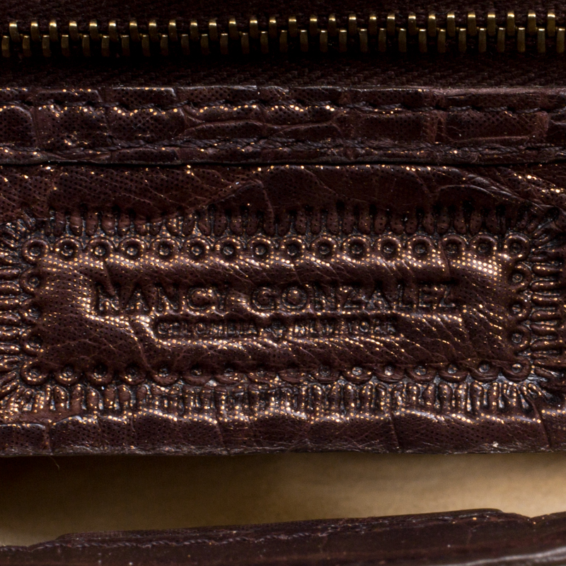 Nancy Gonzalez Bronze Shimmering Crocodile Leather Clutch