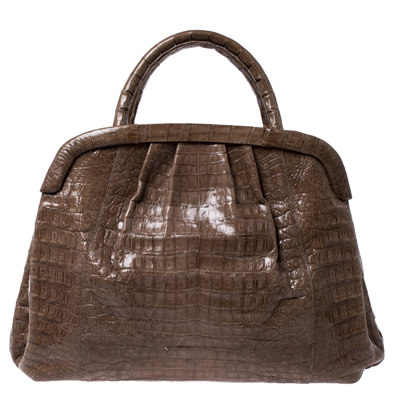 Image of Nancy Gonzalez Light Brown Crocodile Leather Frame Satchel