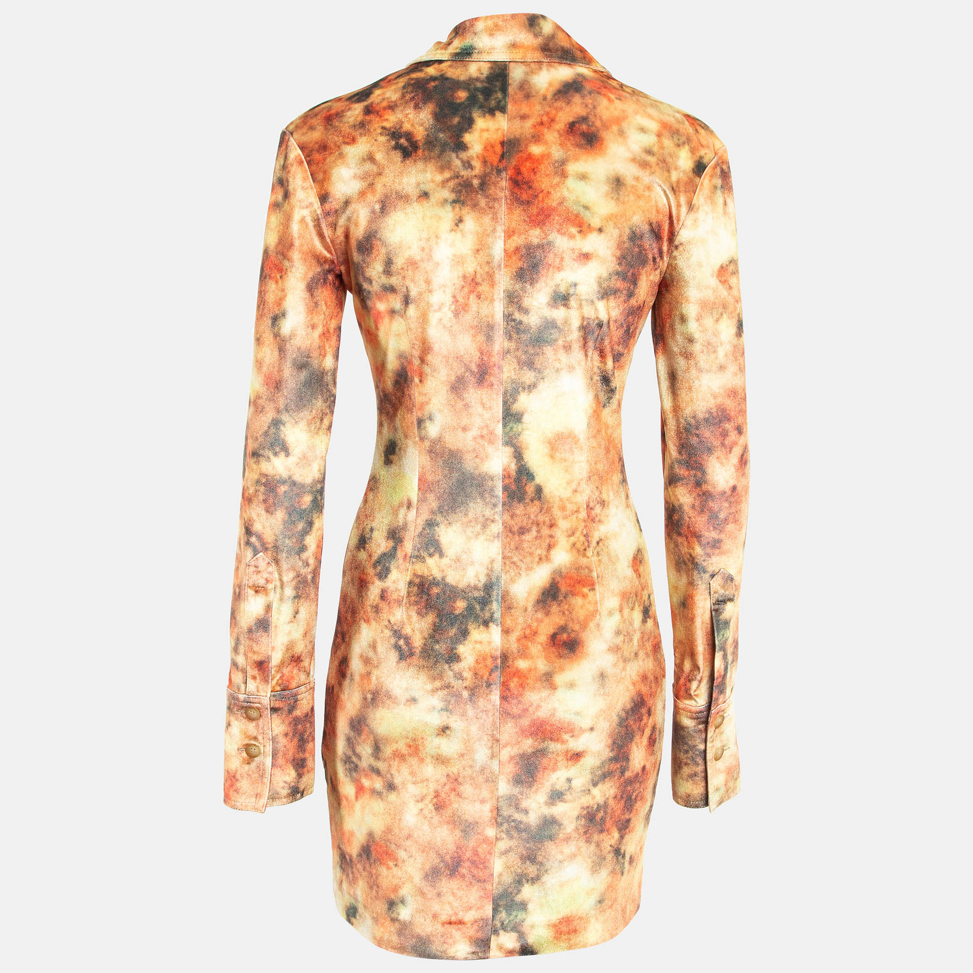 Nanushka Orange Abstract Floral Print Stretch Velvet Mini Dress S