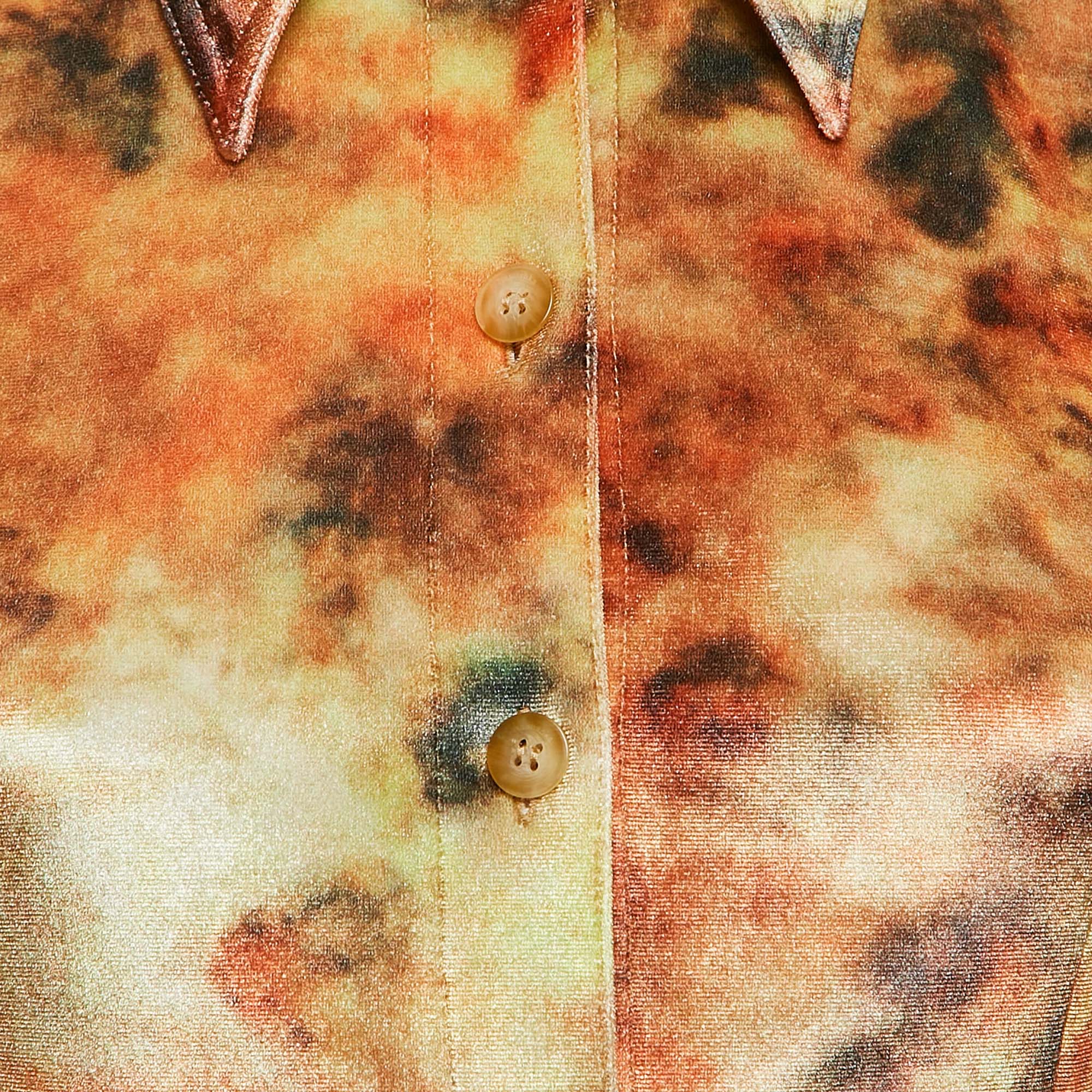 Nanushka Orange Hazy Floral Print Stretch Velvet Shirt XS