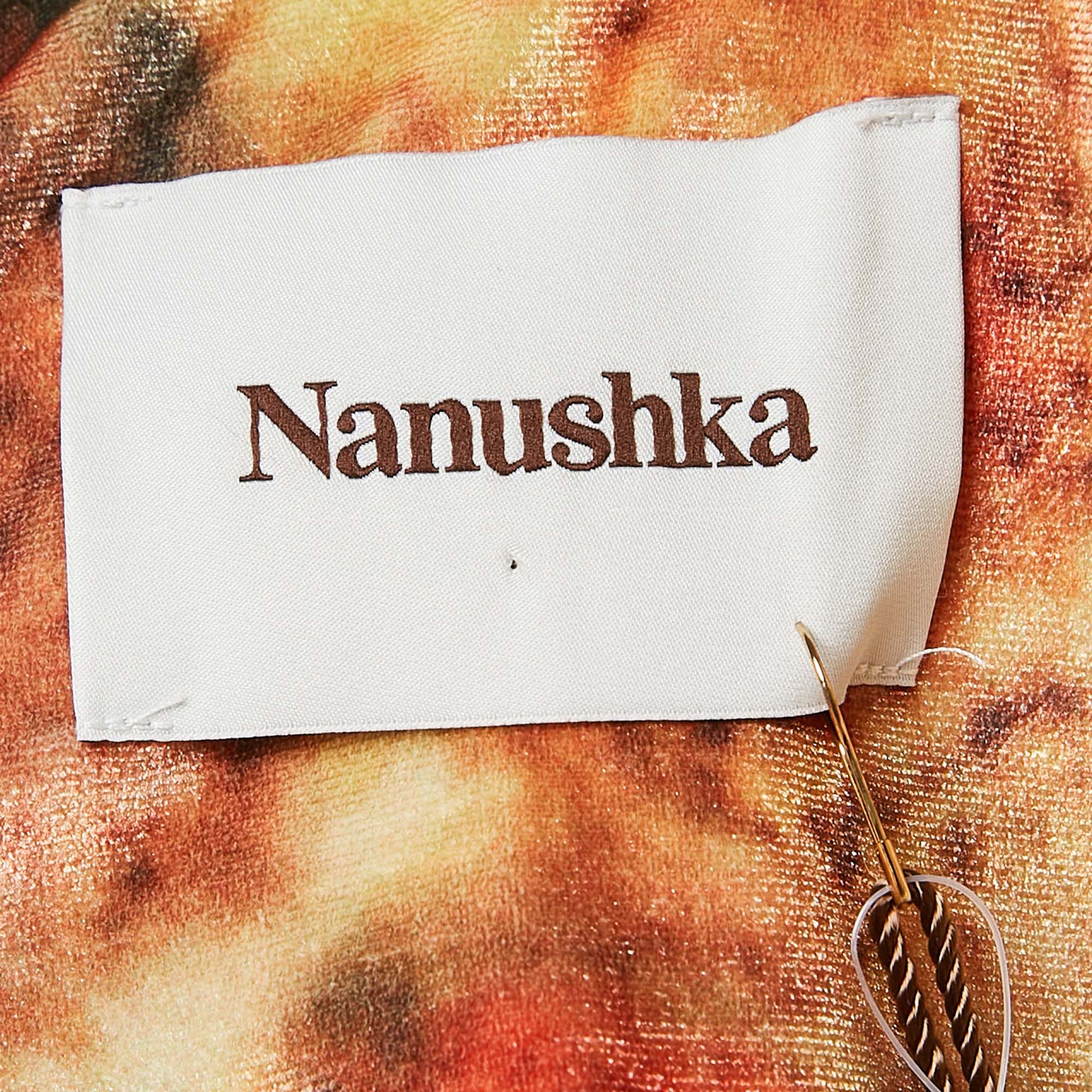 Nanushka Orange Hazy Floral Print Stretch Velvet Shirt XS