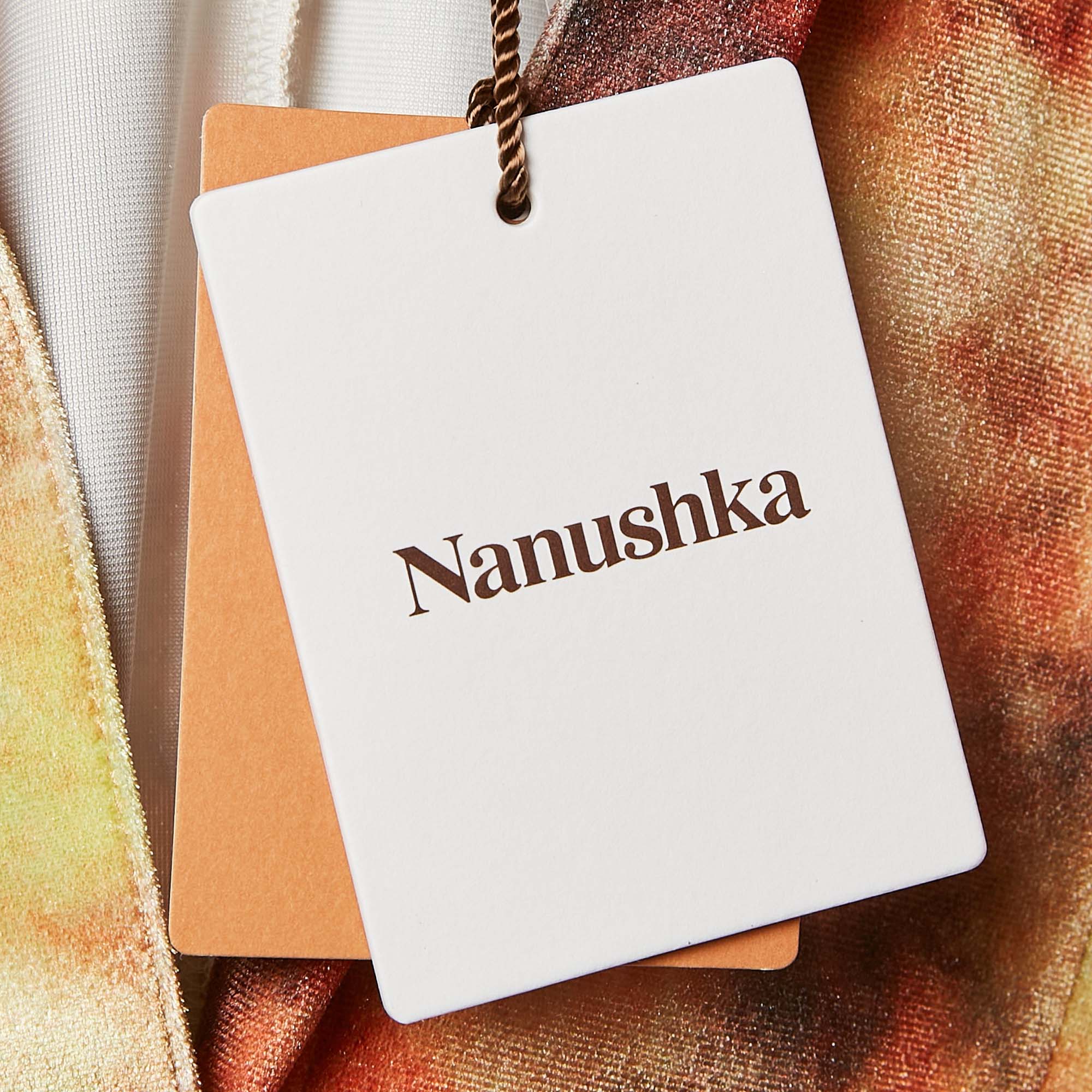 Nanushka Orange Hazy Floral Print Stretch Velvet Shirt XS