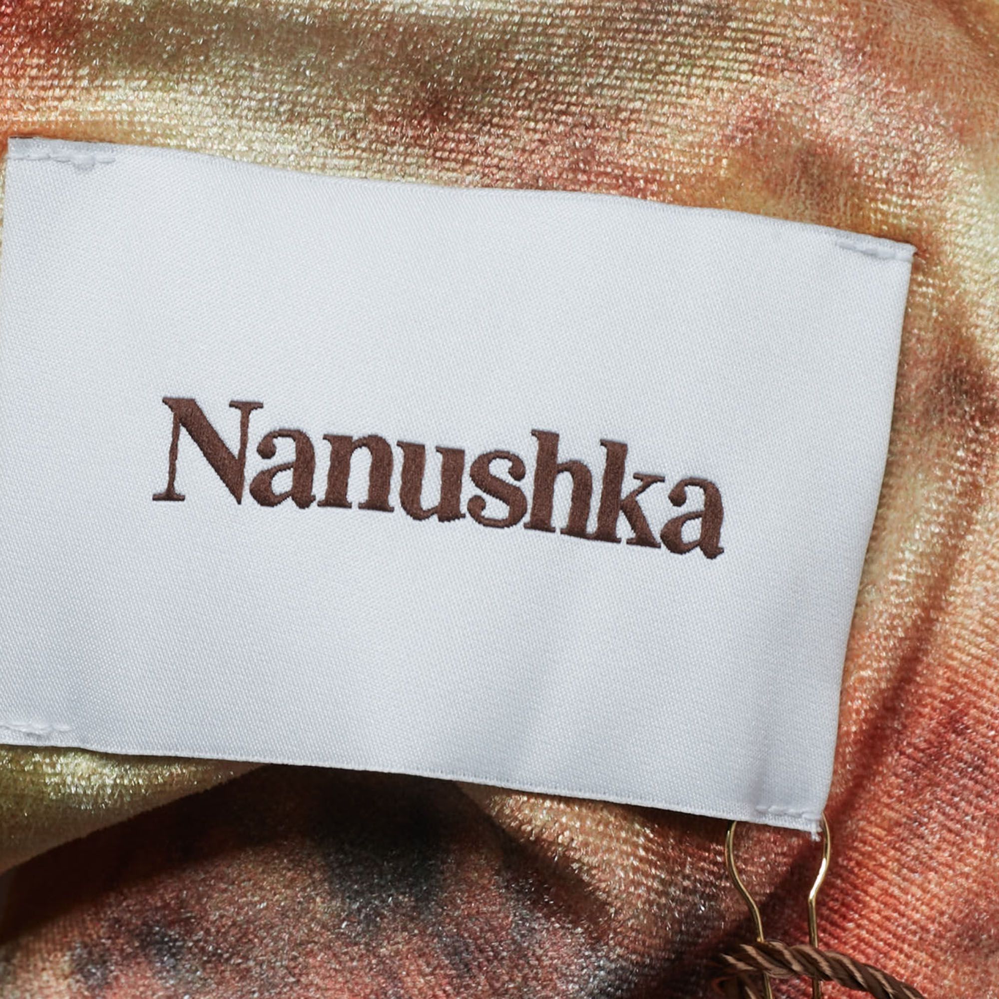 Nanushka Orange Hazy Floral Print Stretch Velvet Shirt L