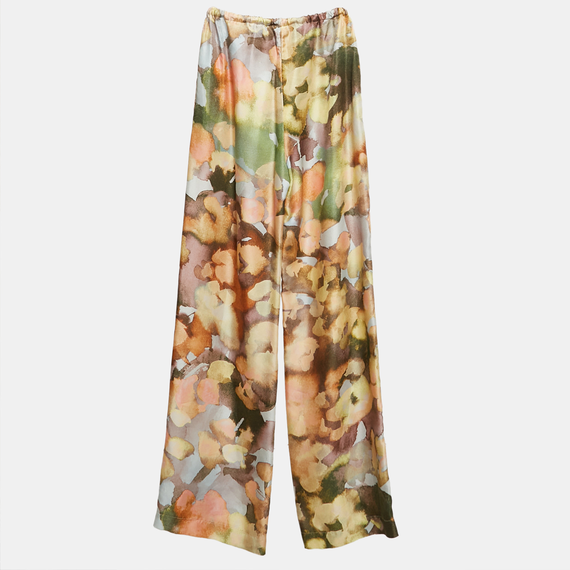 Nanushka Multicolor Watercolor Print Silk Trousers XS