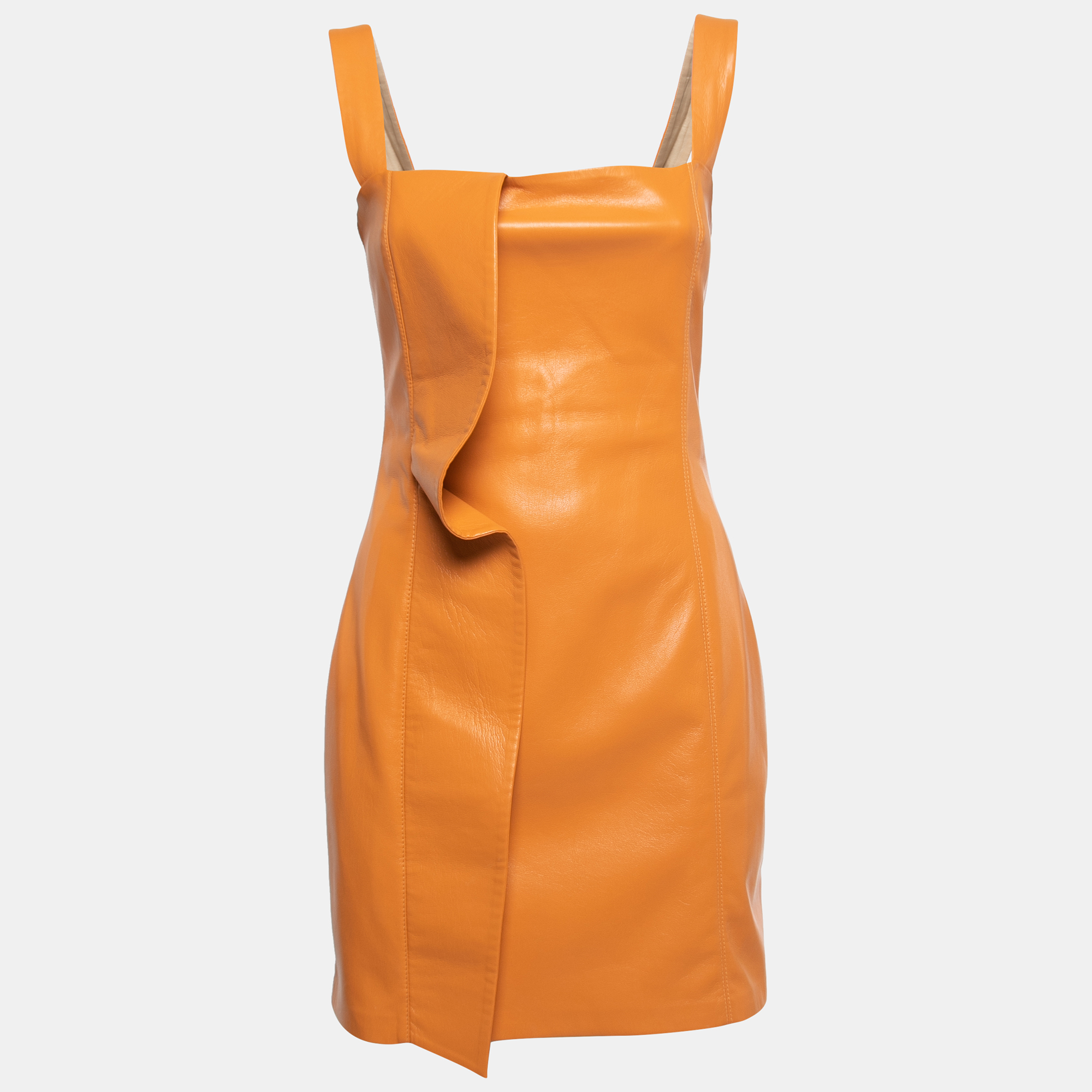 Nanushka Orange Faux Leather Ruffled Inara Mini Dress S