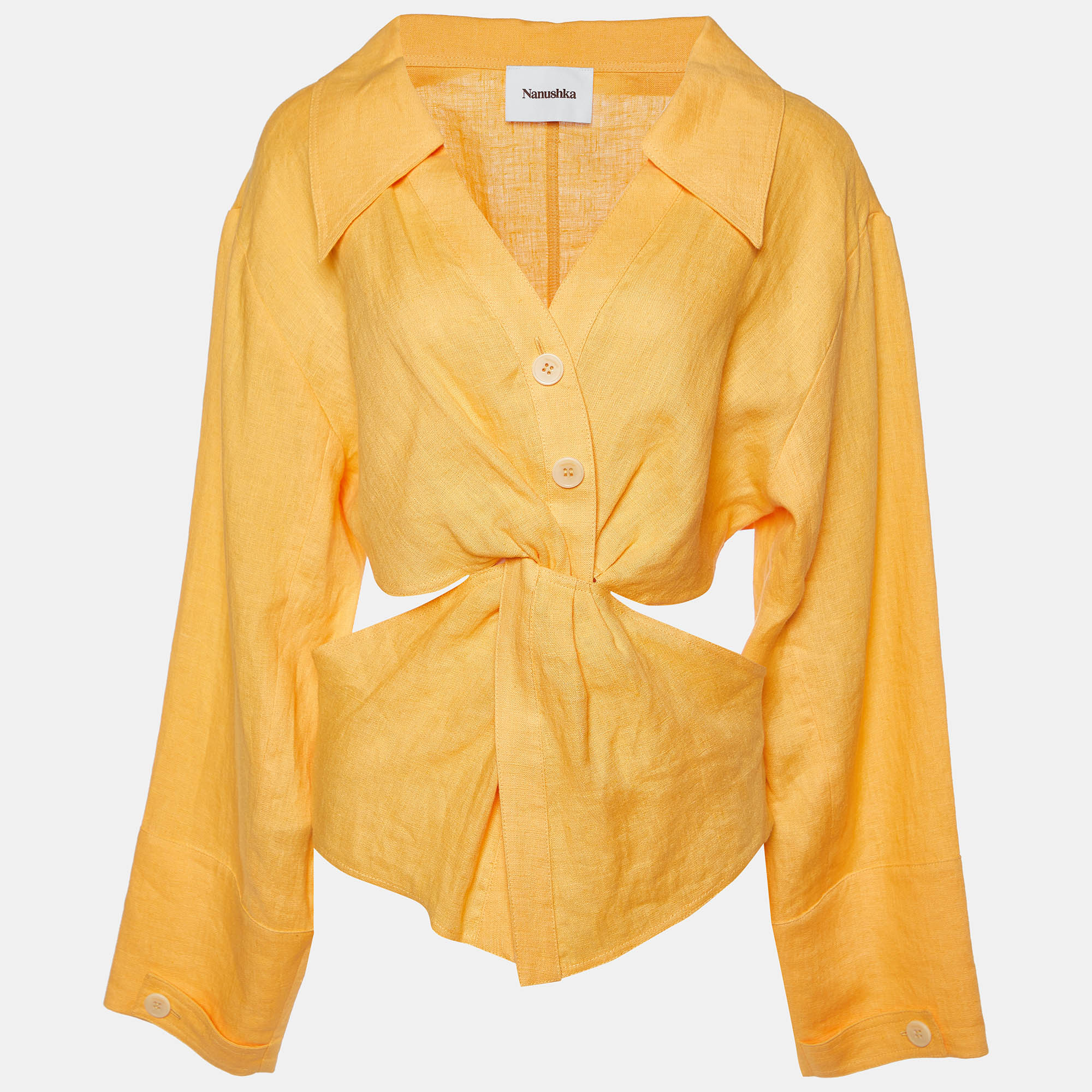 Nanushka orange linen rasha cut-out blouse m
