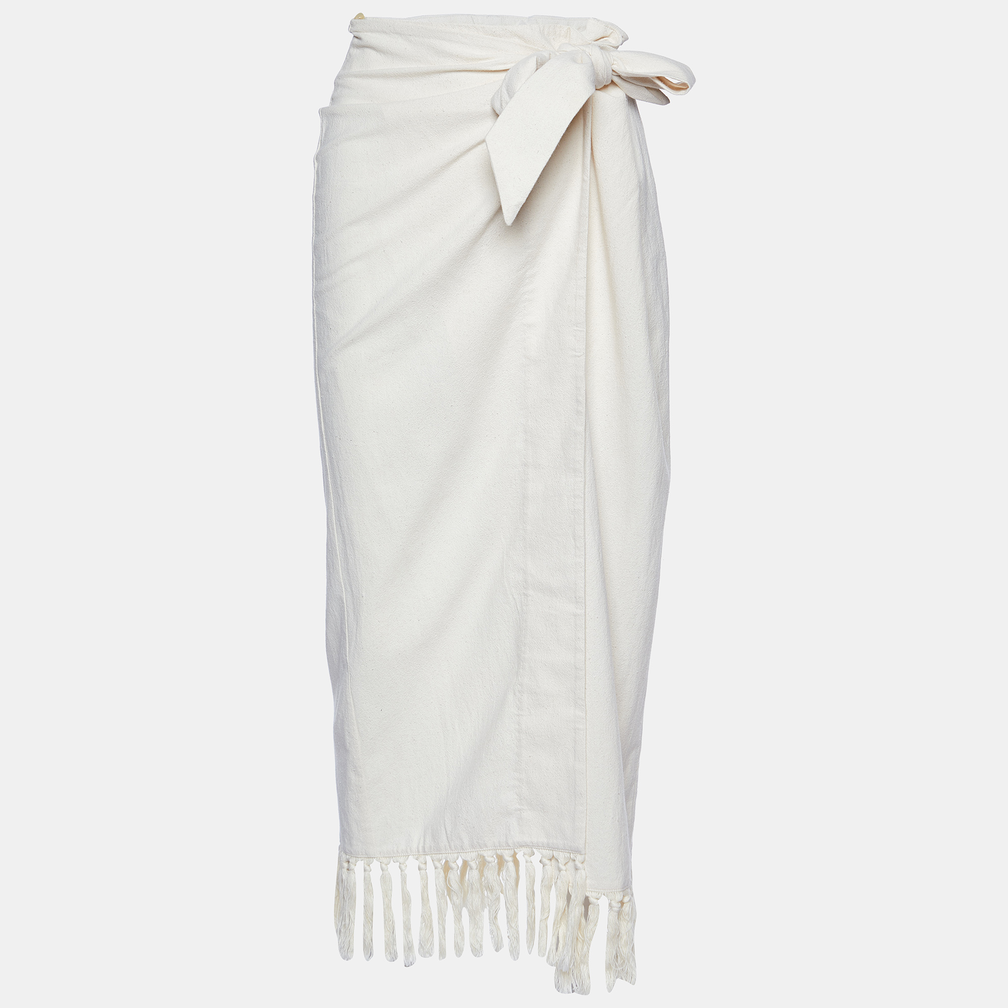 Nanushka Cream Cotton Randi Fringed Wrap Skirt M