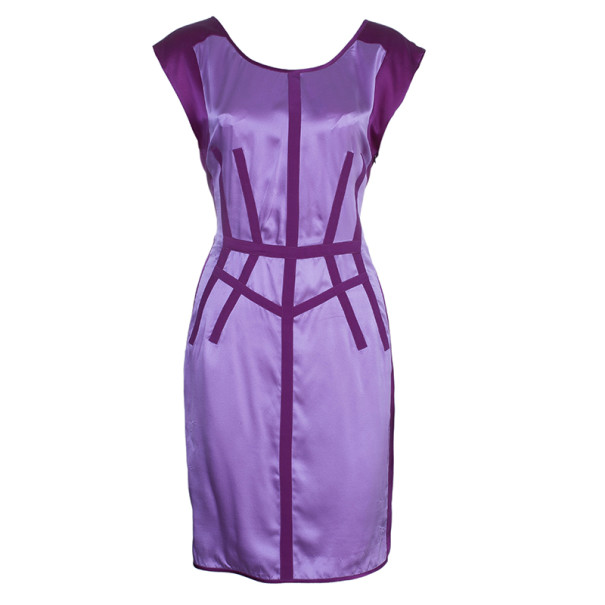Image of Narciso Rodriguez Purple Satin Panel Shift Dress M