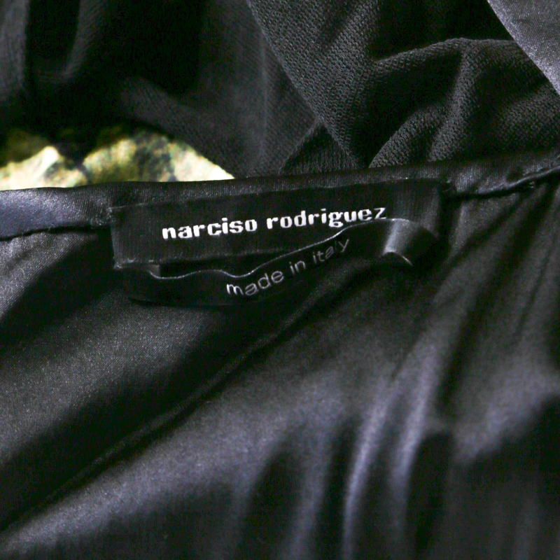 Narciso Rodriguez Green Satin And Black Mesh Overlay Sleeveless Dress M