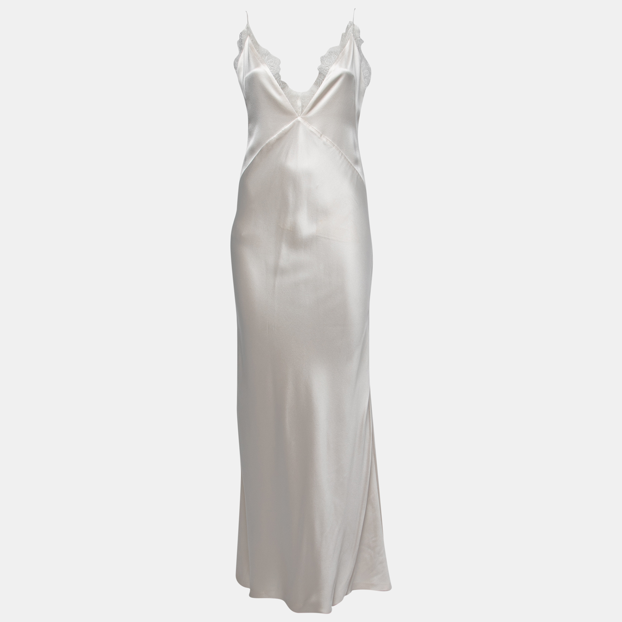 Natalie rolt off white satin silk lace trimmed tallulah maxi dress s