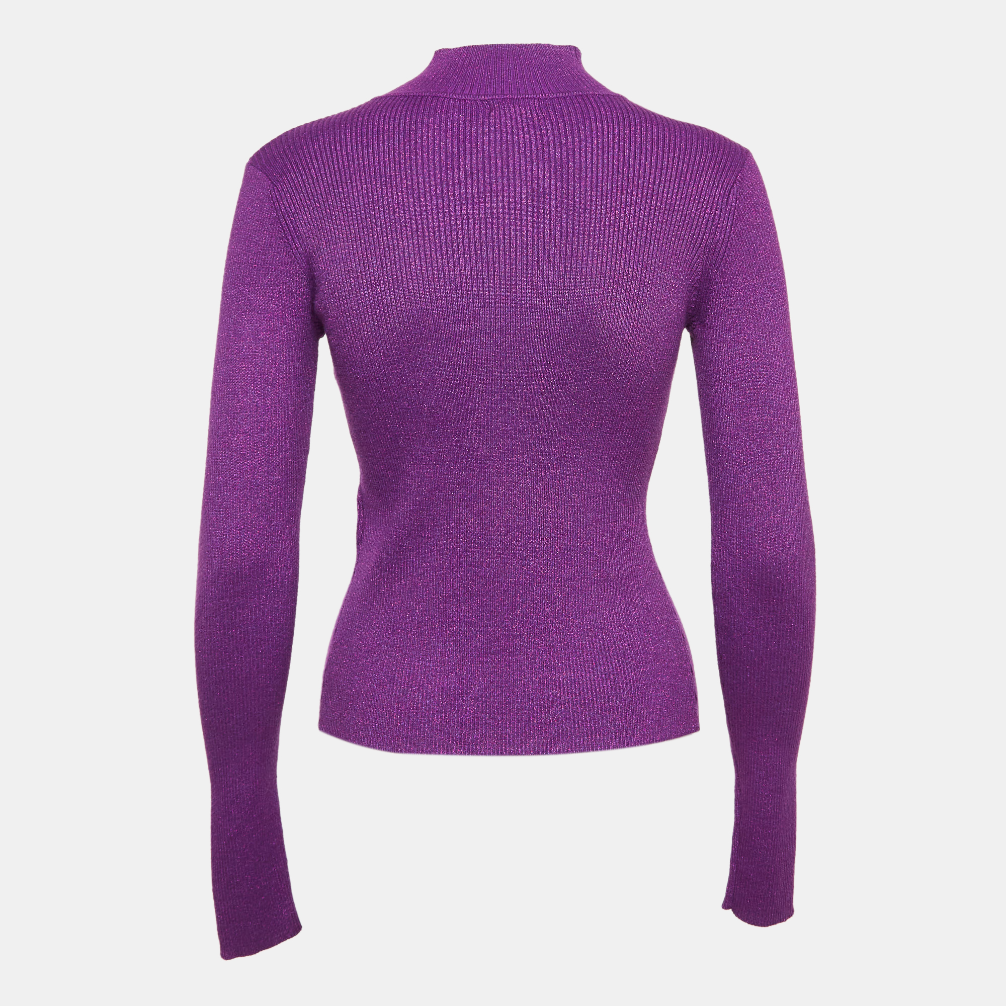 NBD Purple Lurex Rib Knit High Neck Pullover M