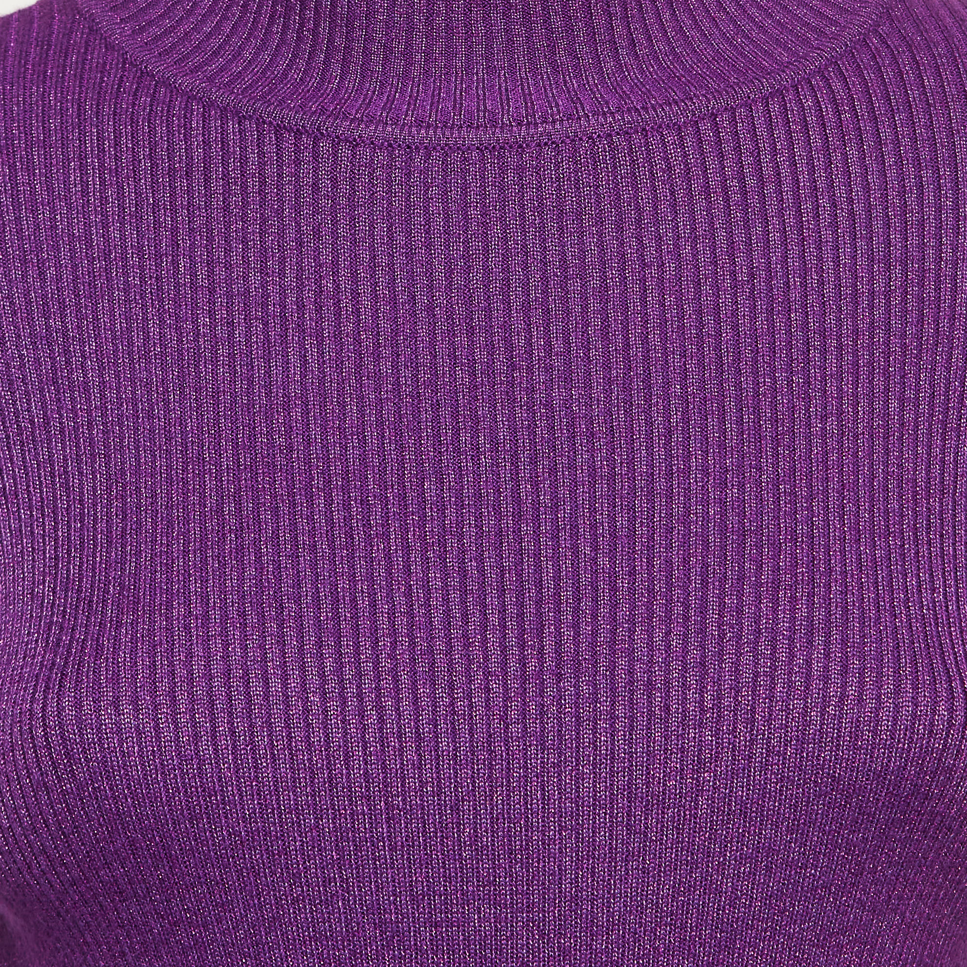 NBD Purple Lurex Rib Knit High Neck Pullover M